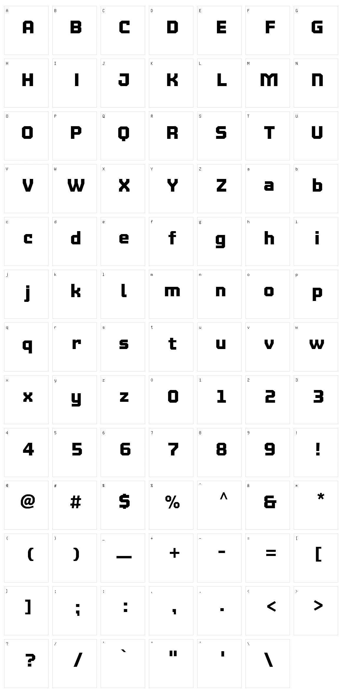 MTV2C Character Set