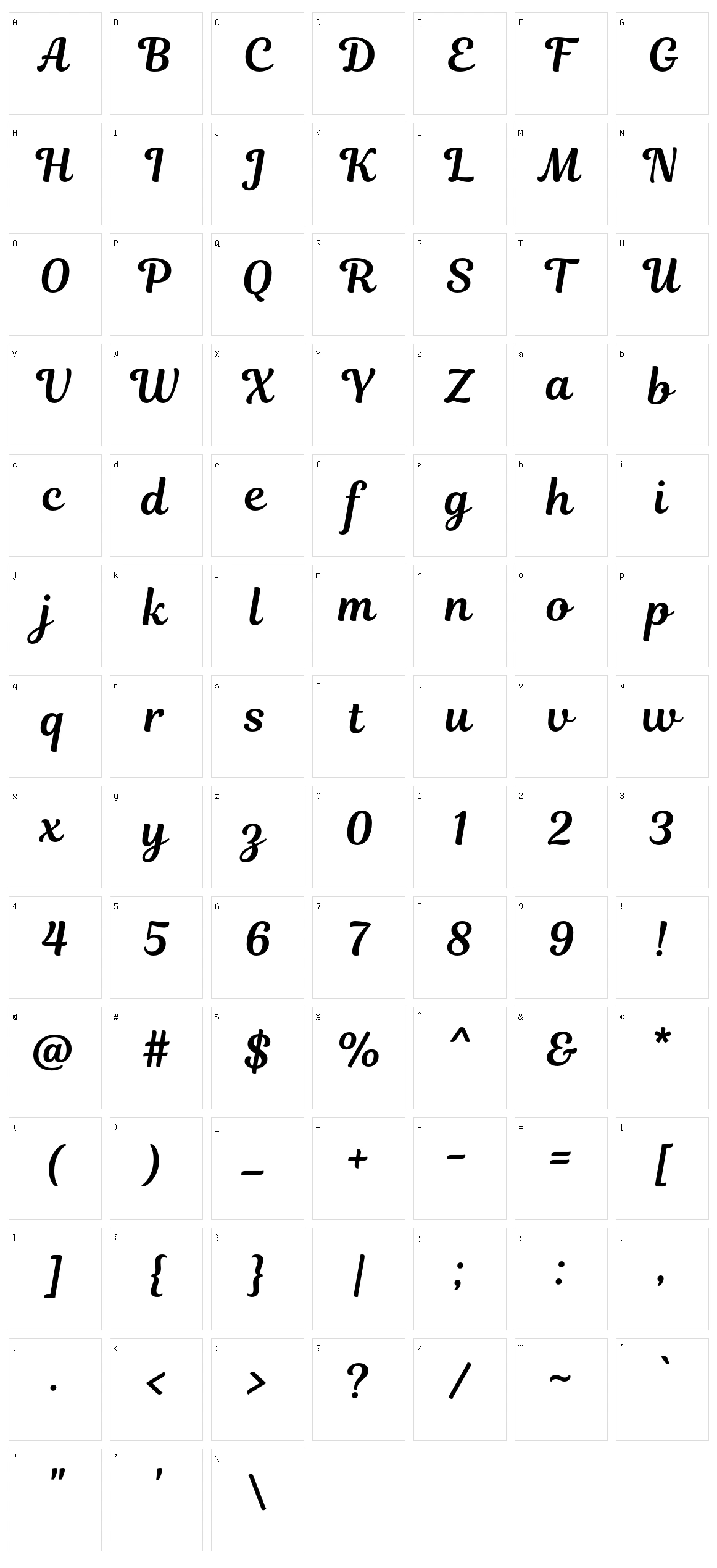 Magnolia Script Character Set