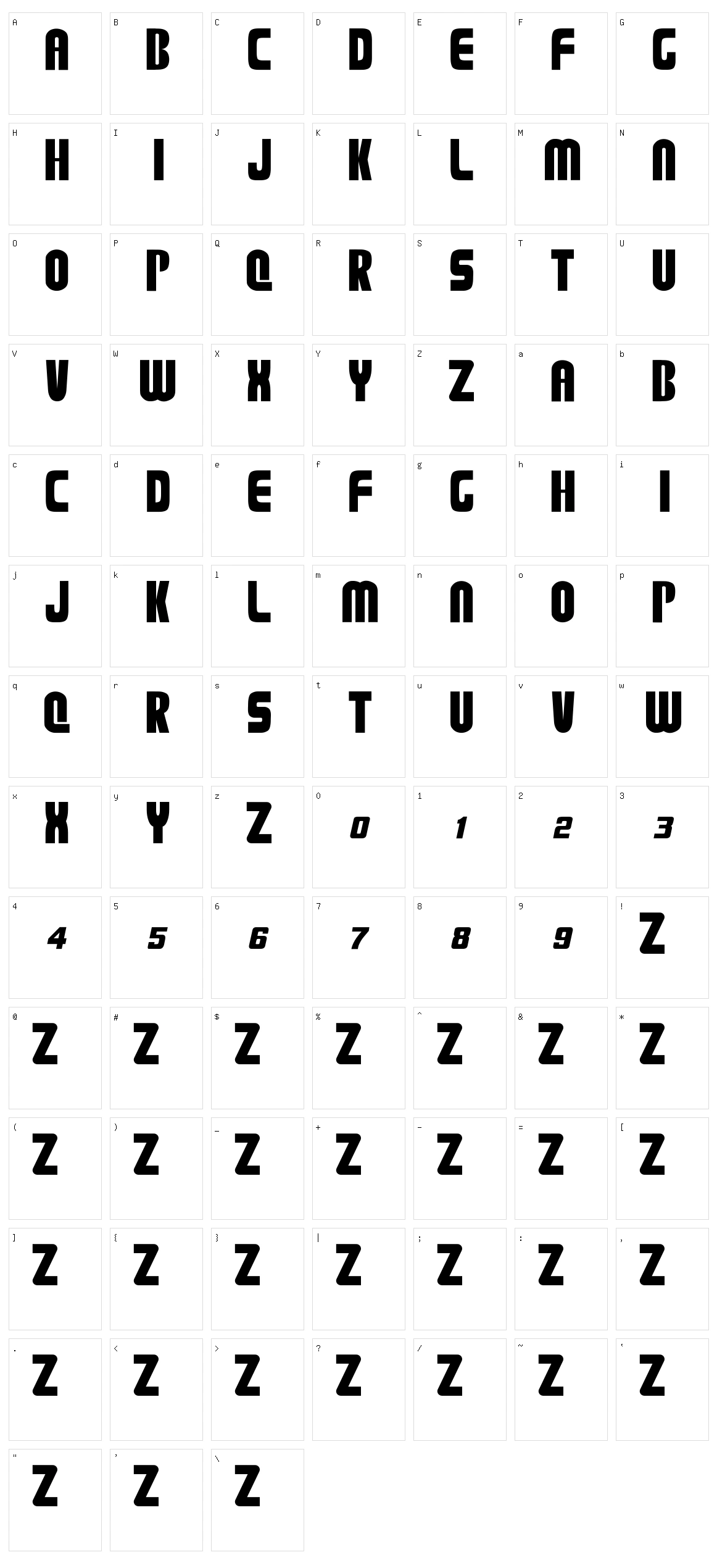 Plation Character Set