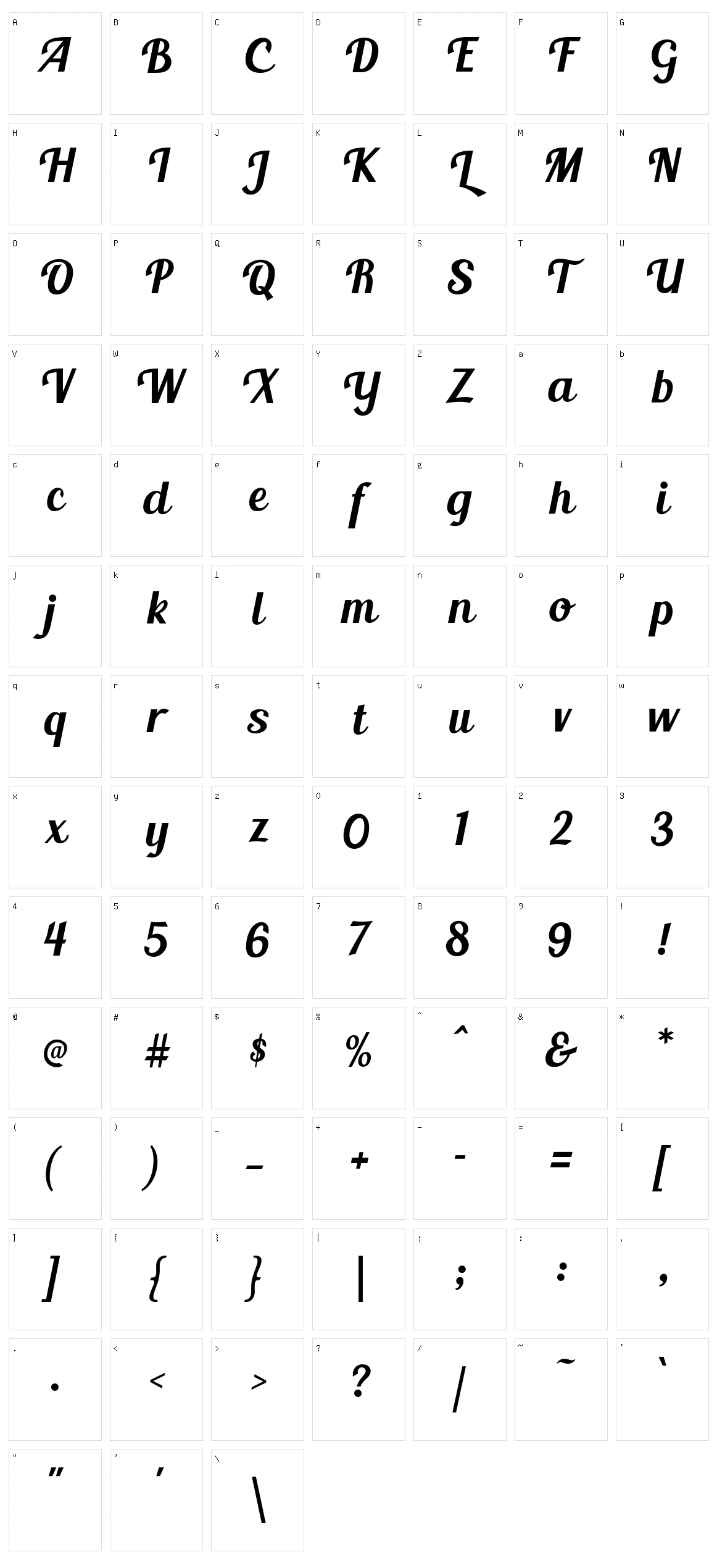 Blenda Script Character Set