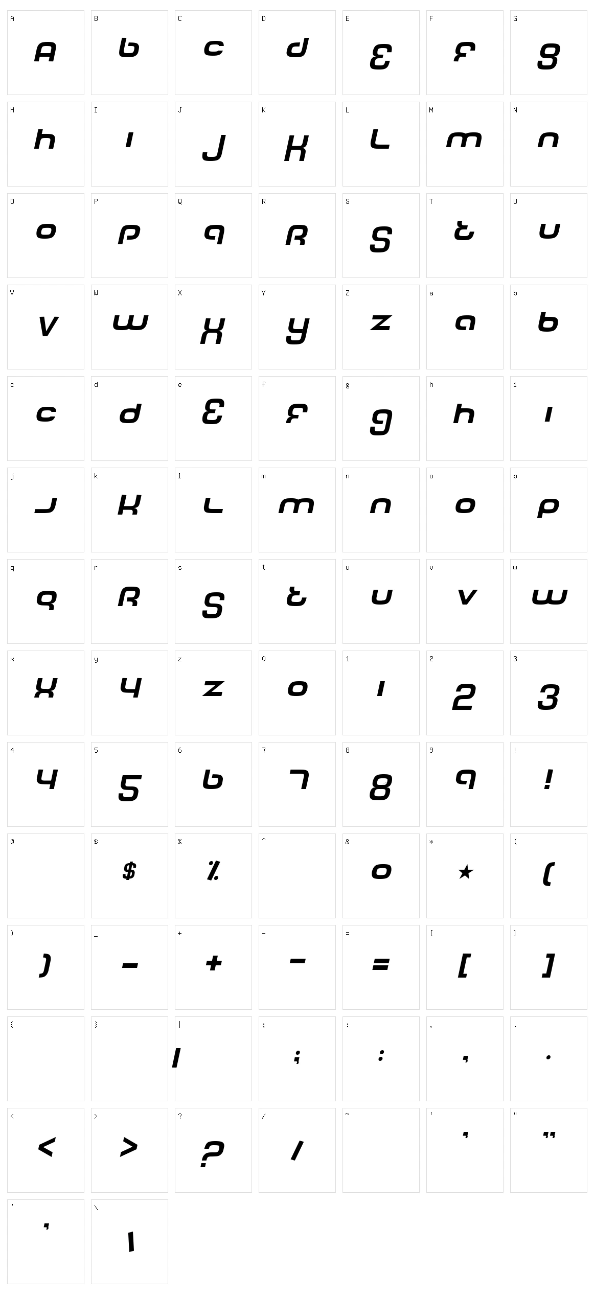 Tech Font Character Set