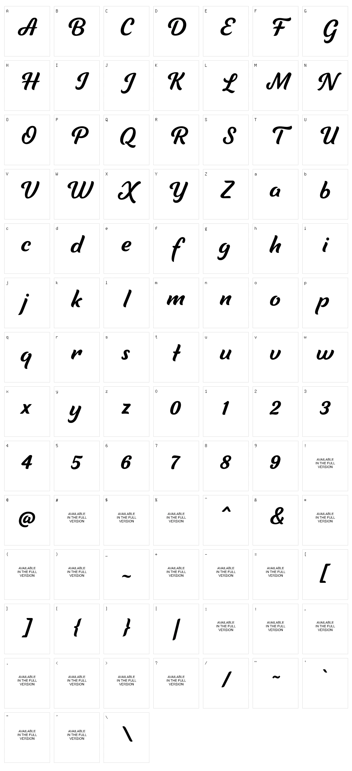 Tilda Script Character Set