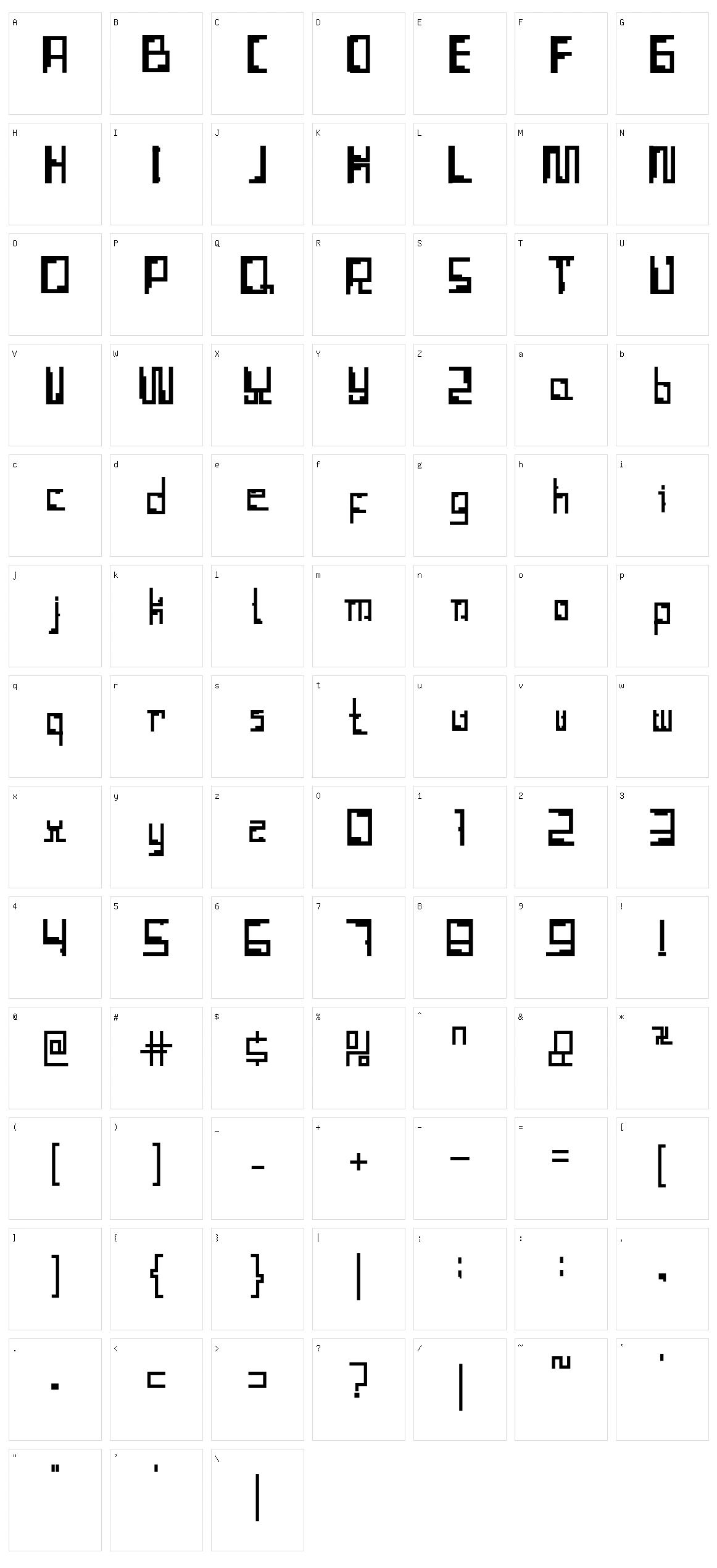 Tetris Hollow Character Set