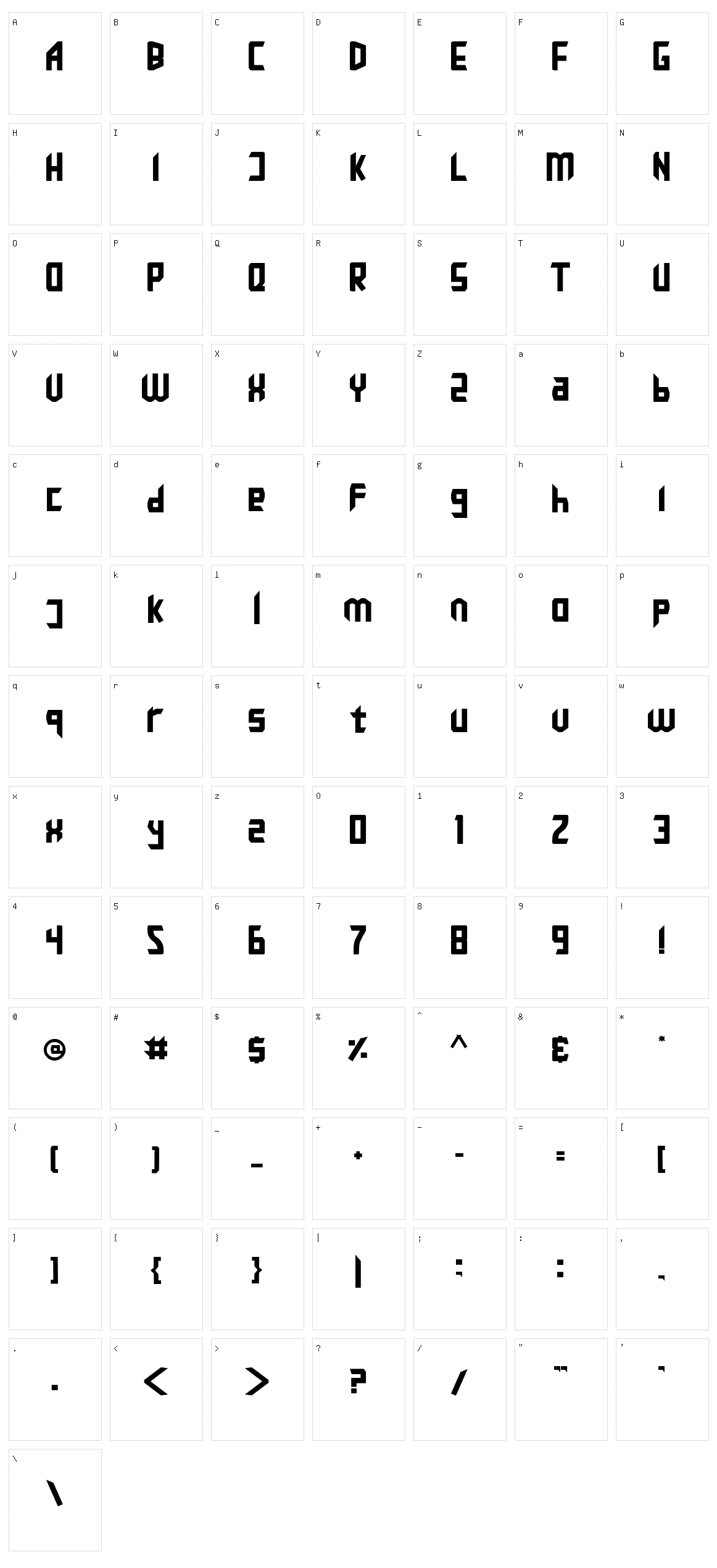 Zerohate Character Set