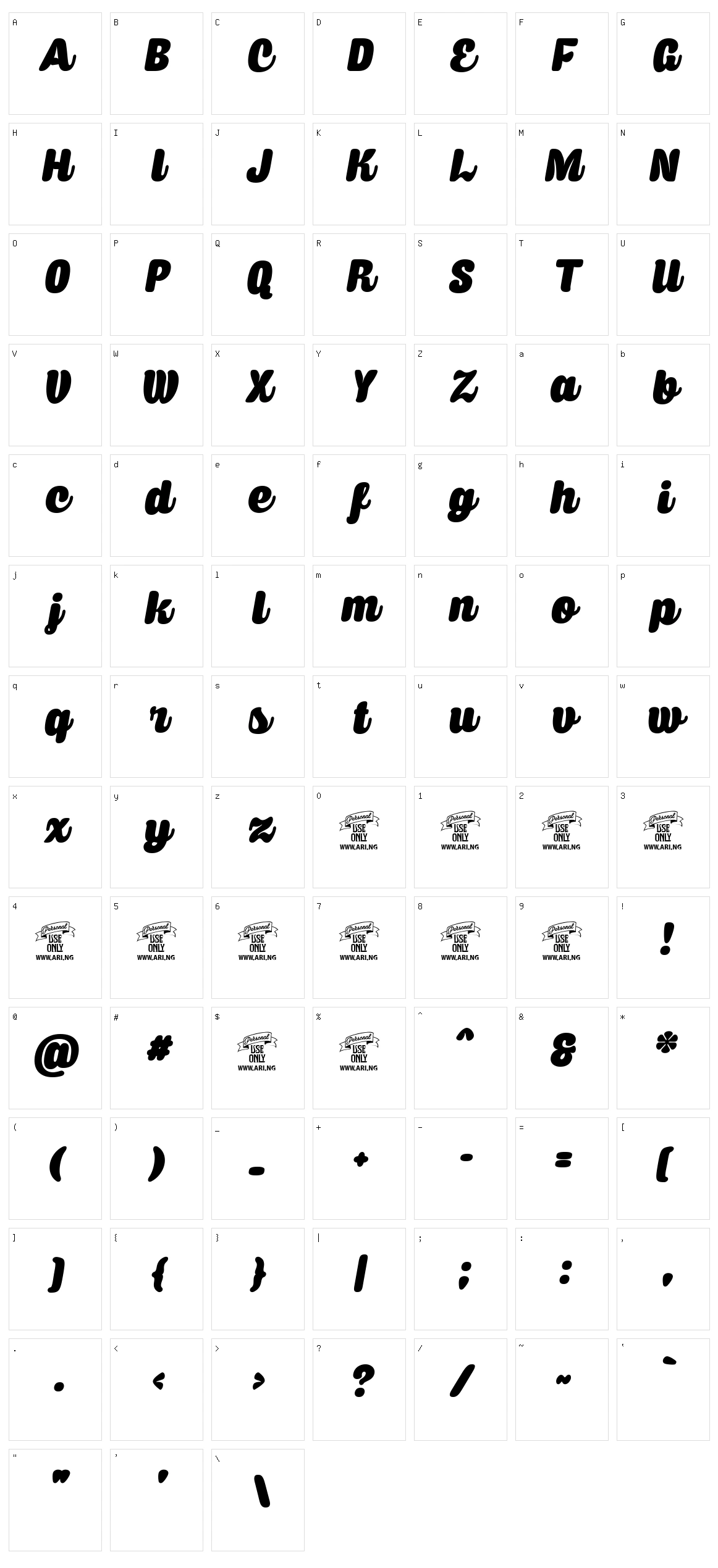 Caprica Script Character Set