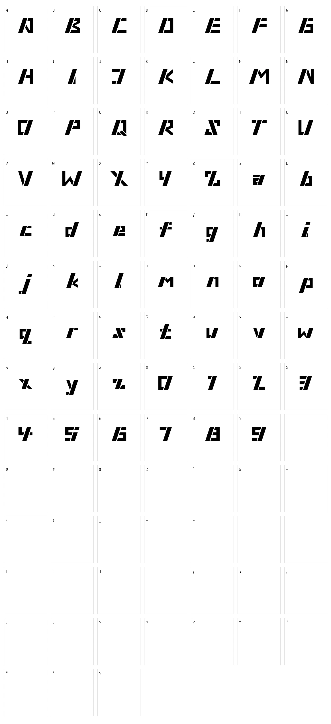 Aquiver Character Set