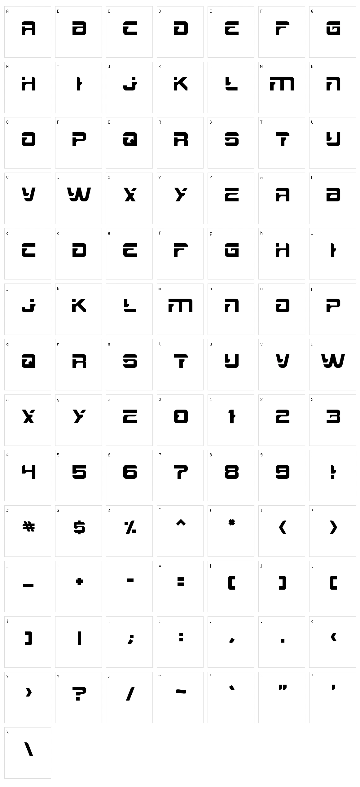 Dyne Type Character Set