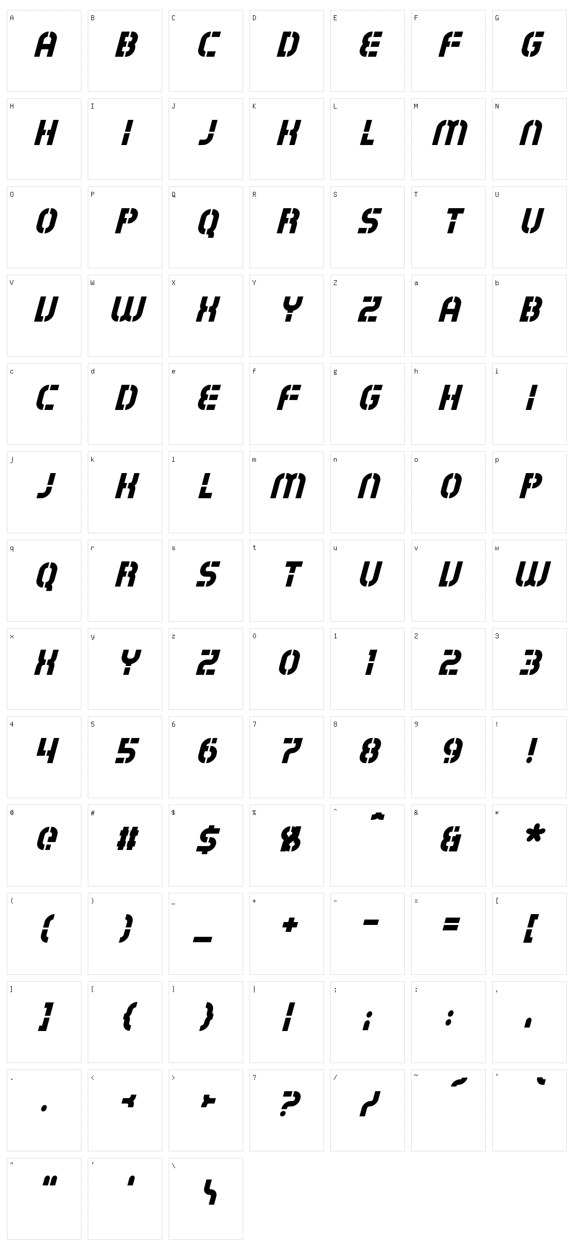 Exostencil Character Set