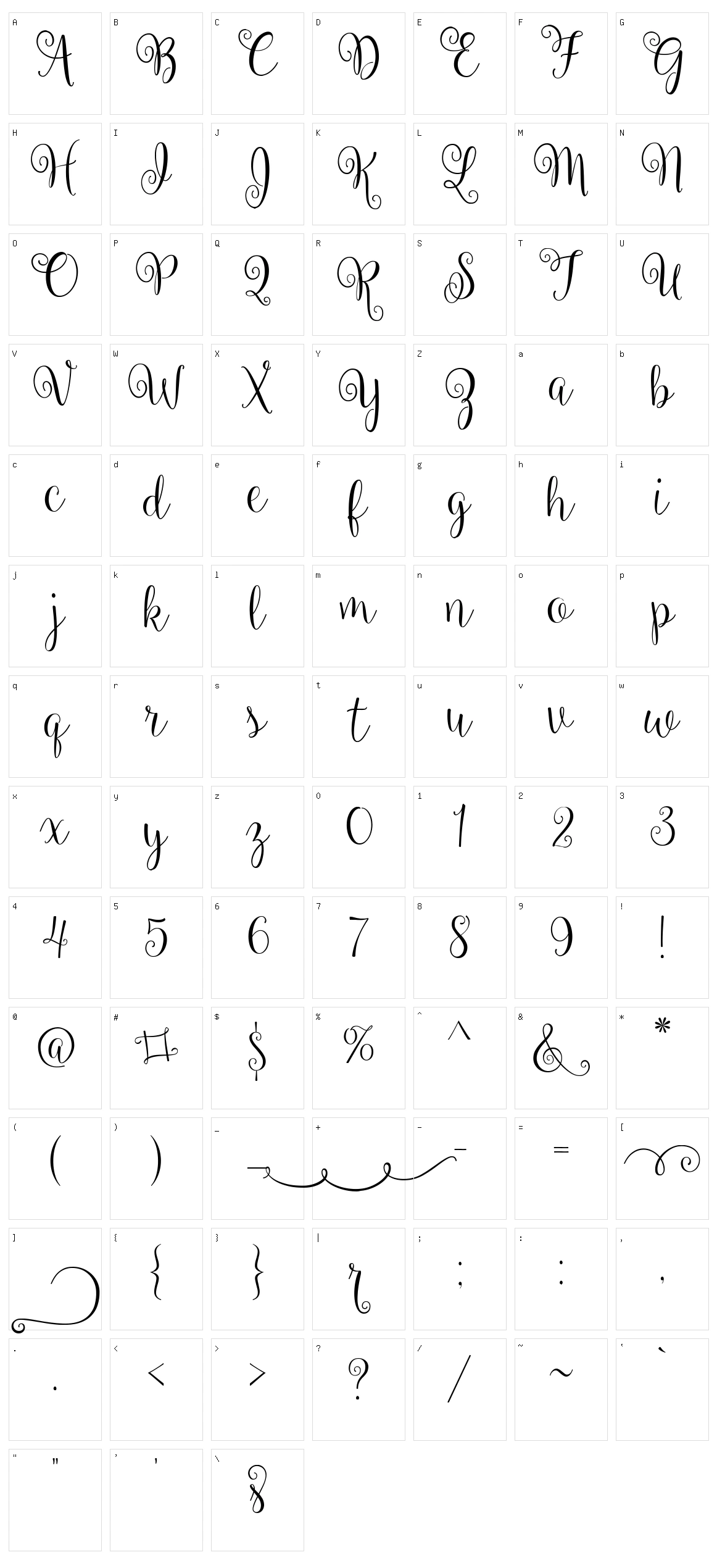 Ballerina Script Character Set