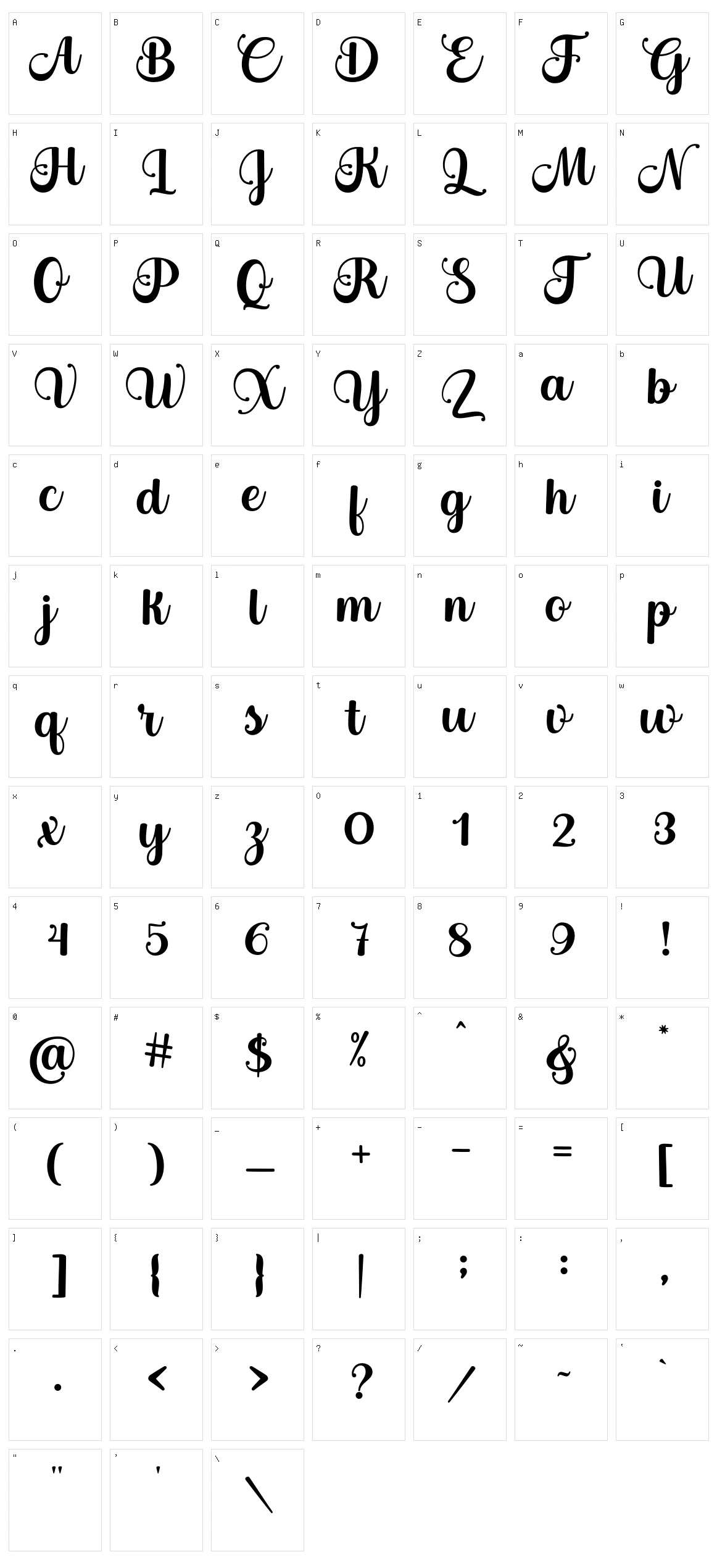 Bertha Script Character Set