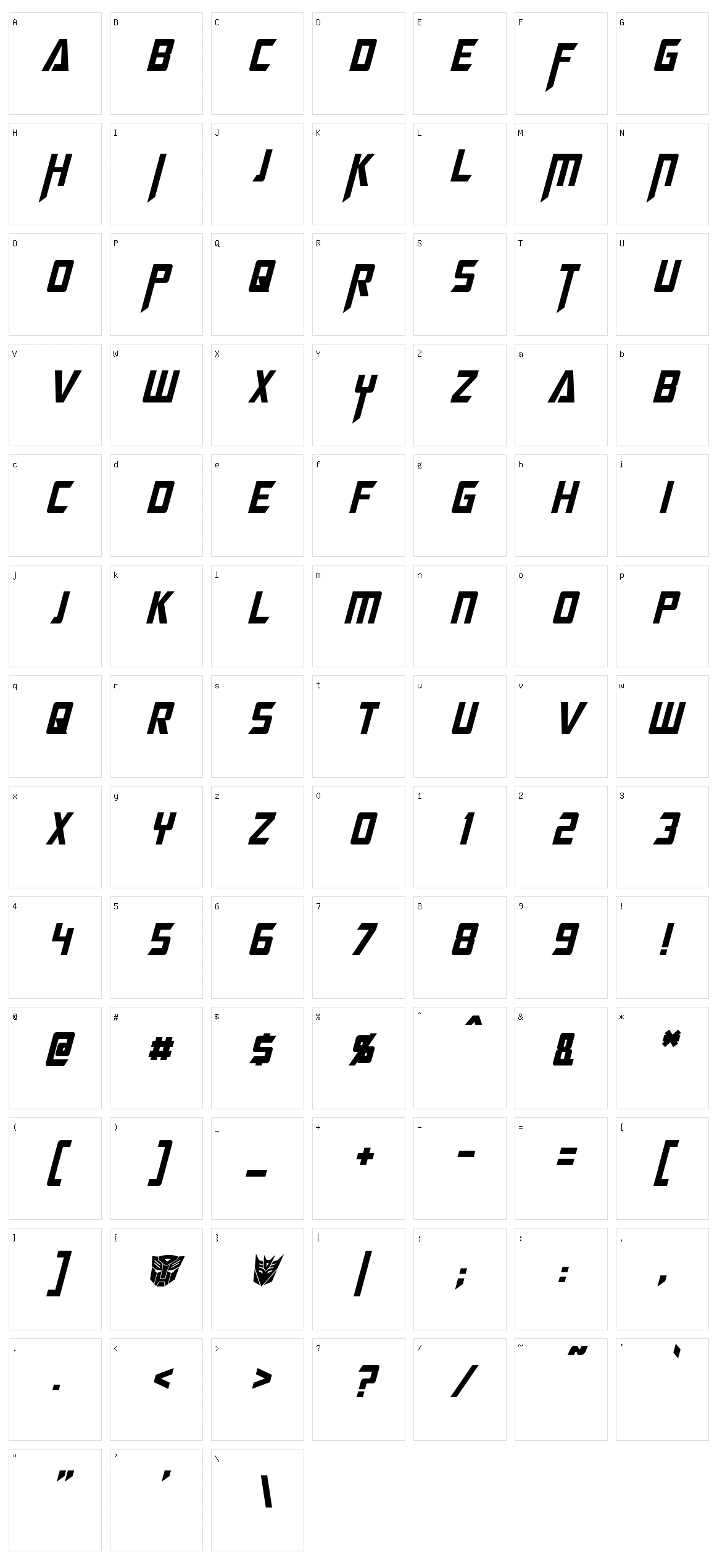 Megatron Character Set