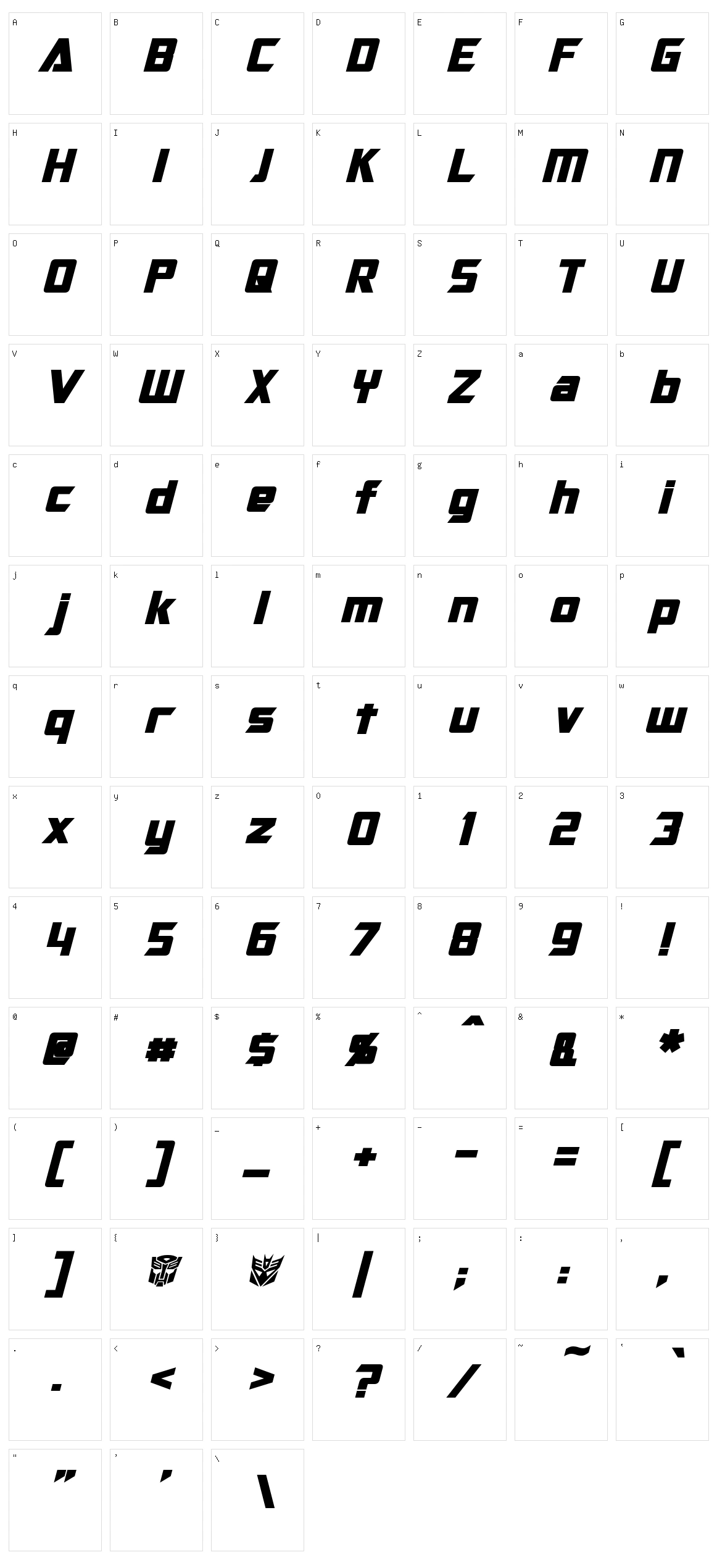 Optimus Character Set