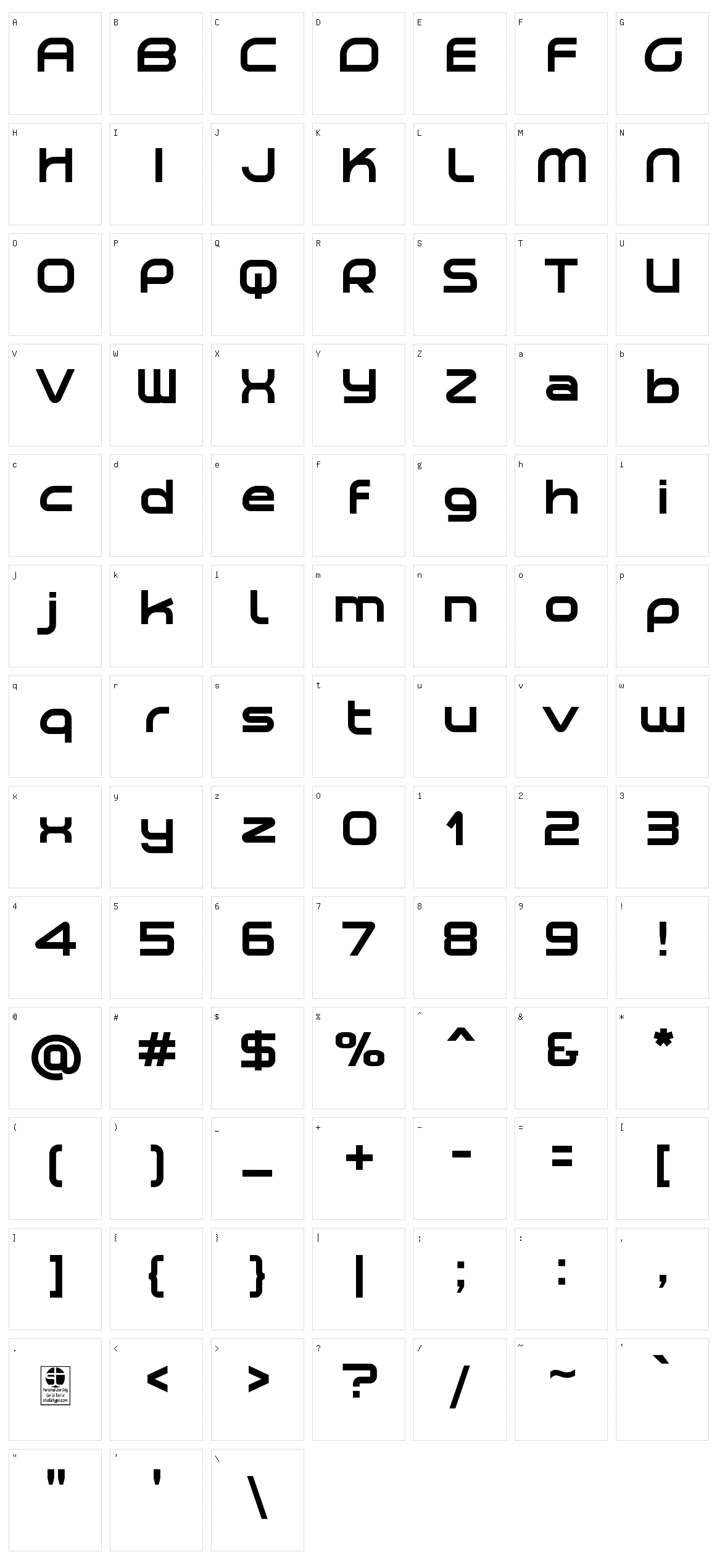 Planetium-X Character Set