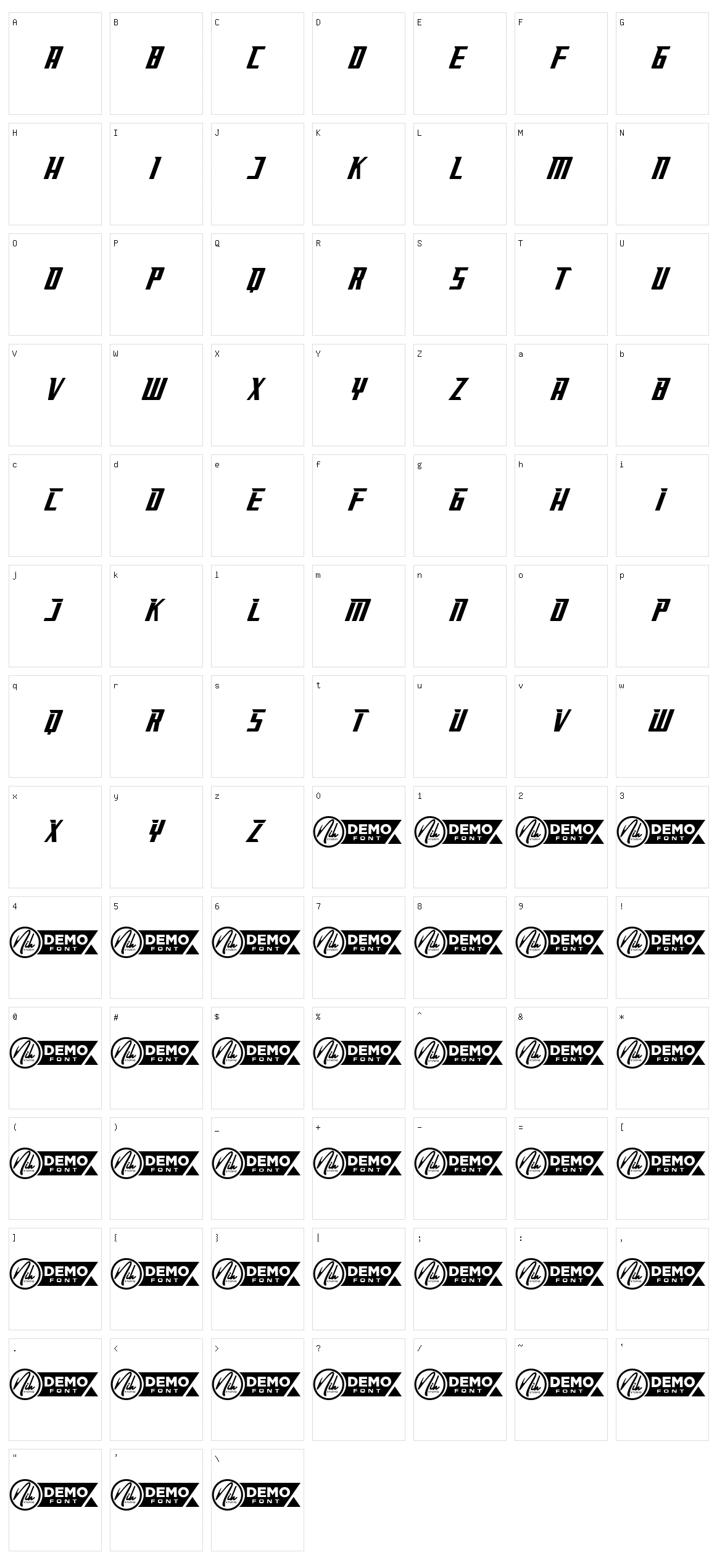 Raceout Character Set