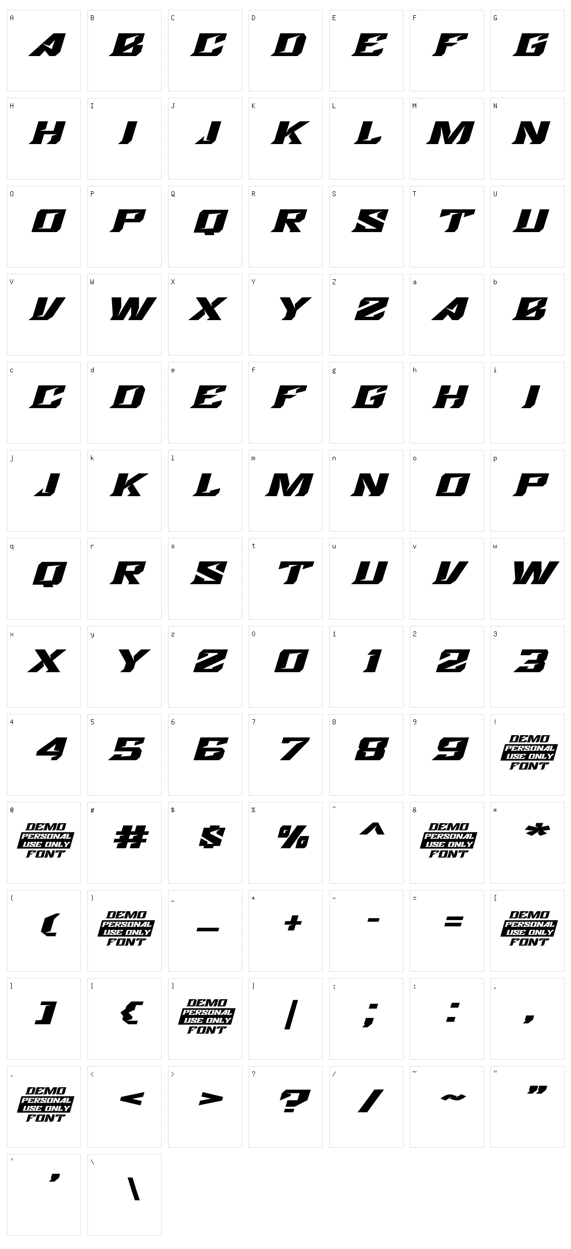 Rover Cloxe Character Set