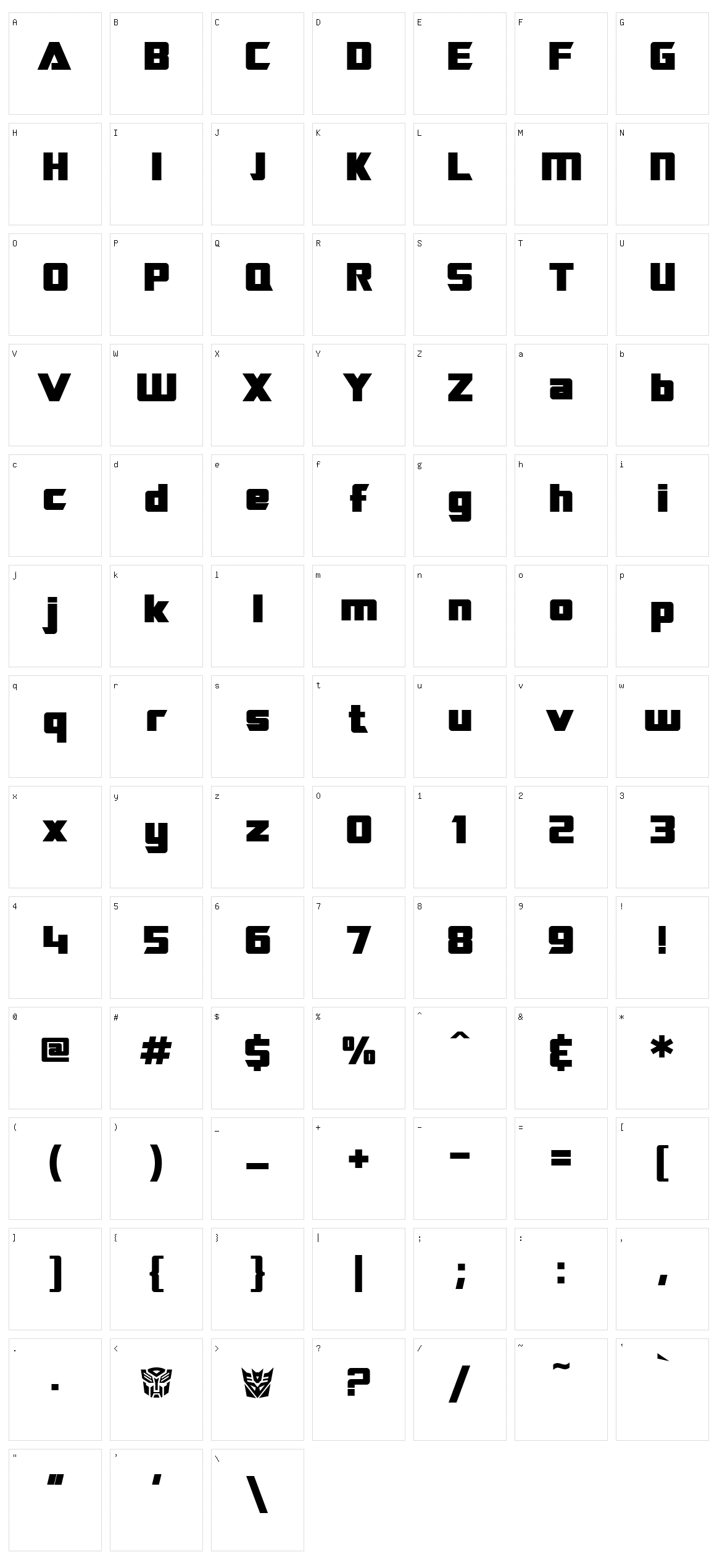 SF Transrobotics Character Set