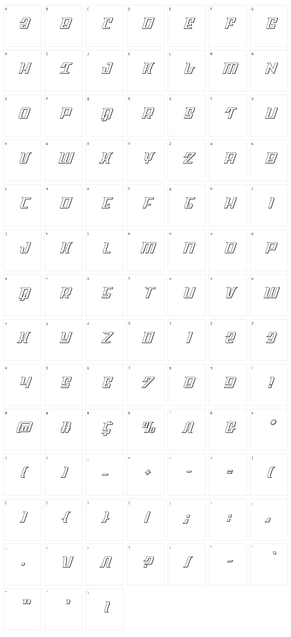 Sky Cab Character Set