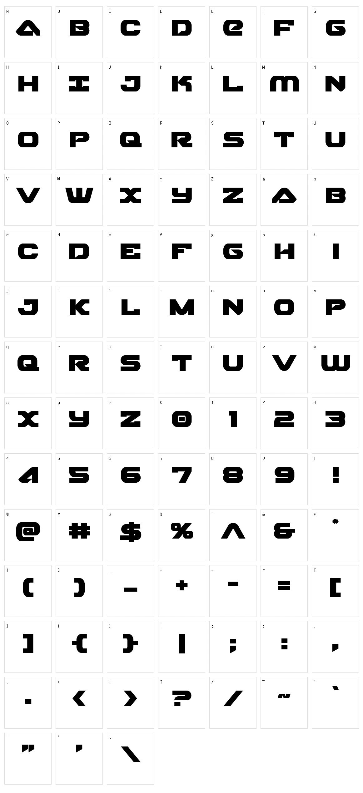 Skyhawk Character Set