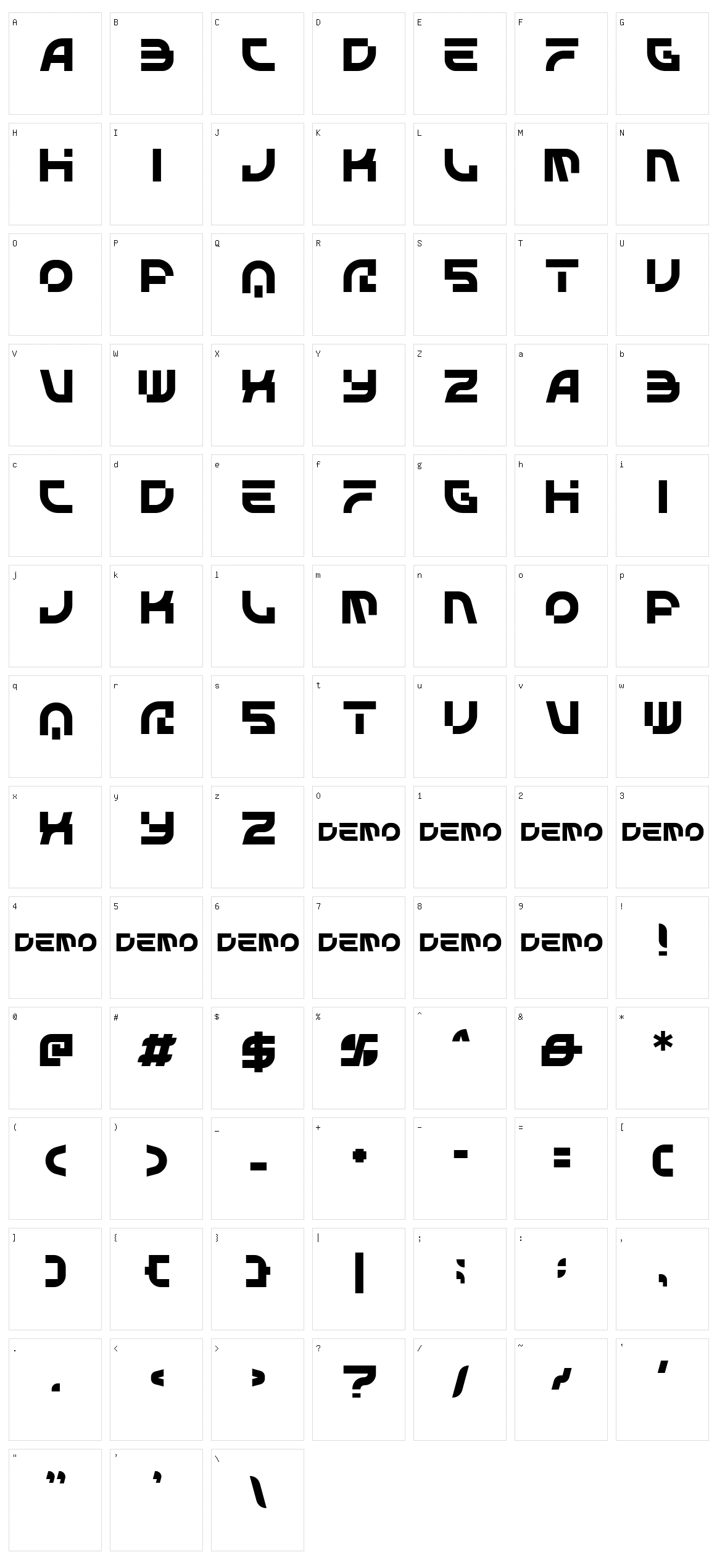 Starblaster Character Set