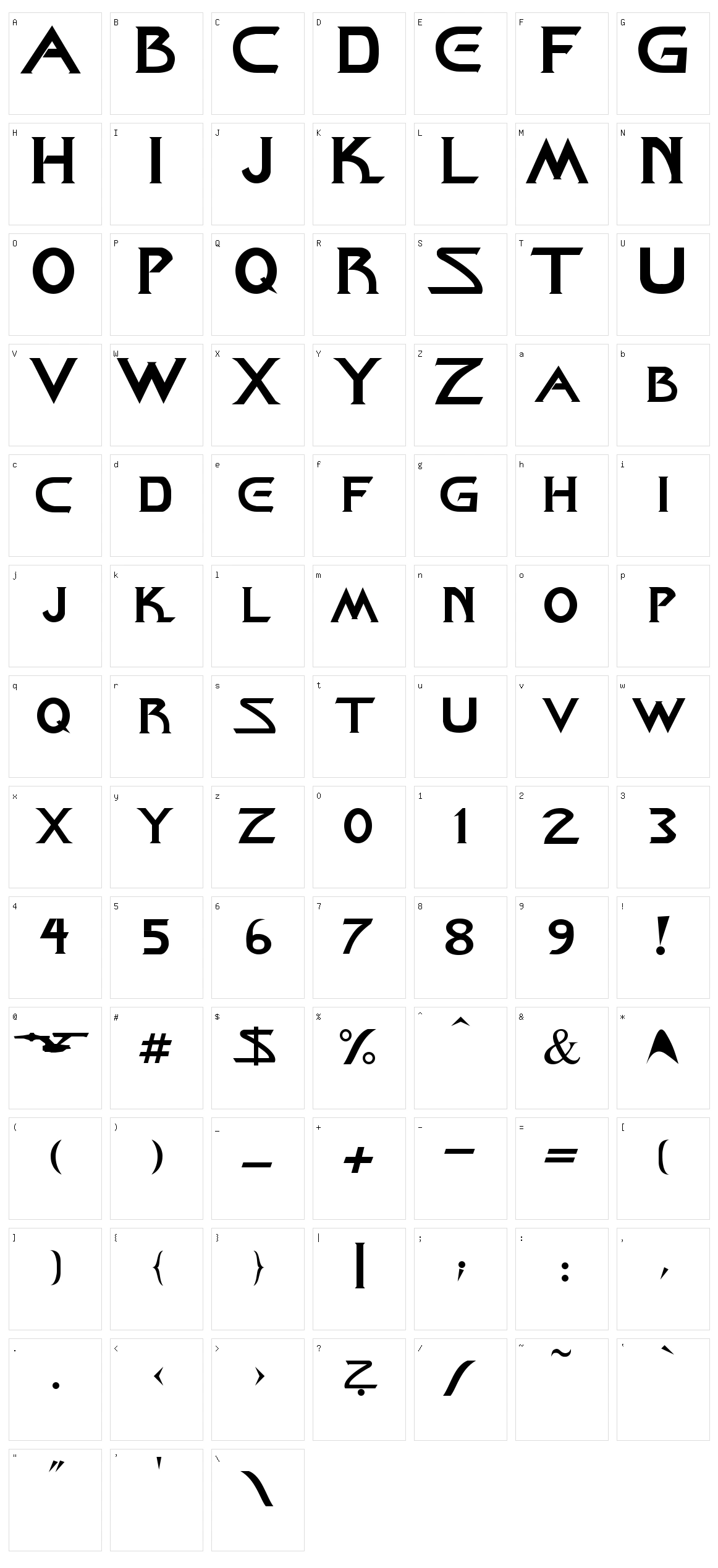 Starcine Character Set