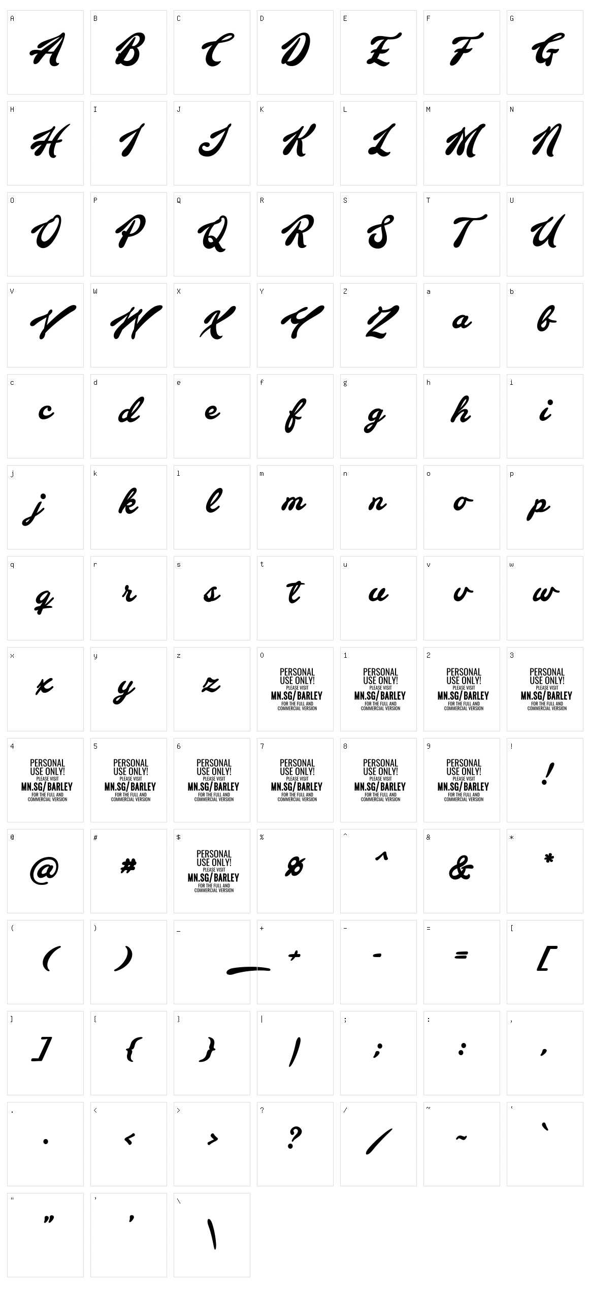 Barley Script Character Set