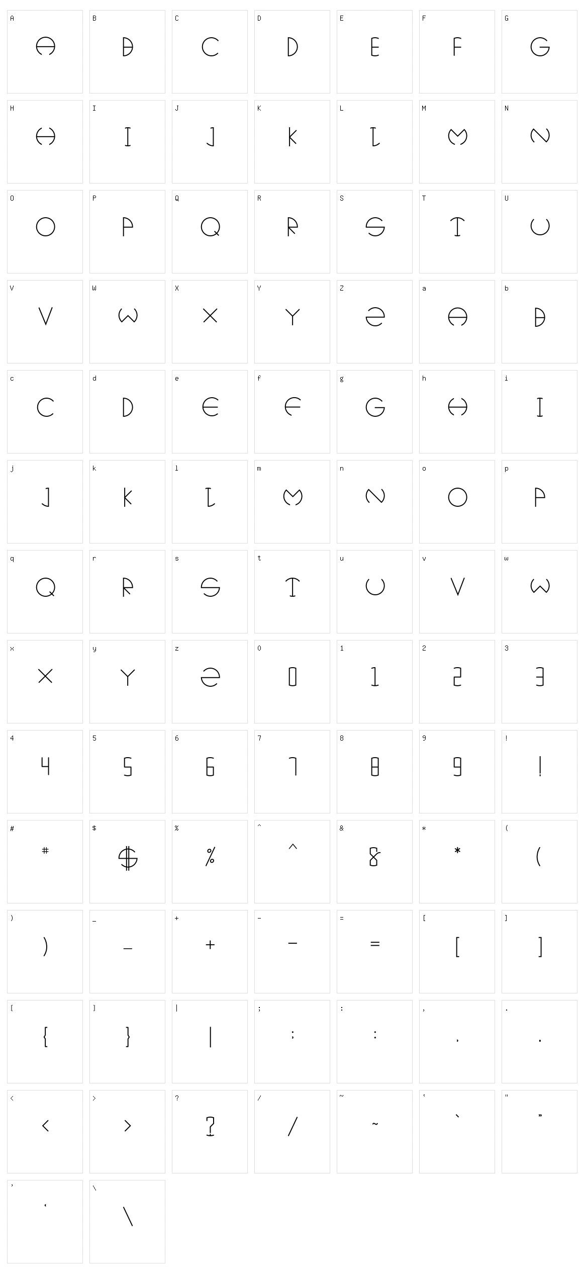 Technosia Character Set