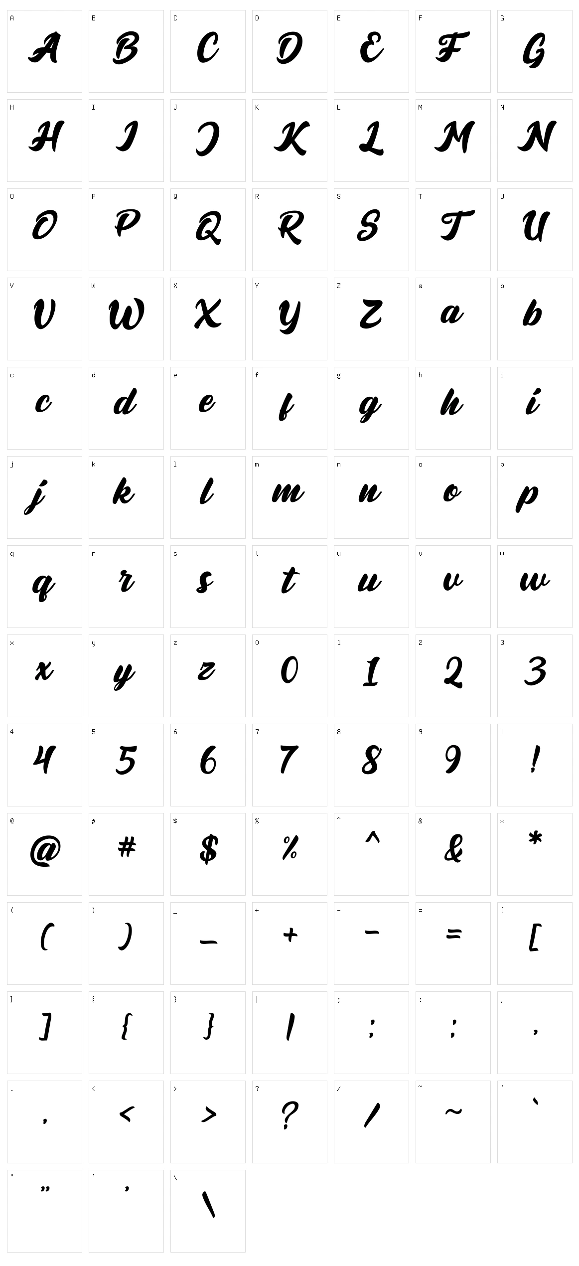 Brigest Script Character Set