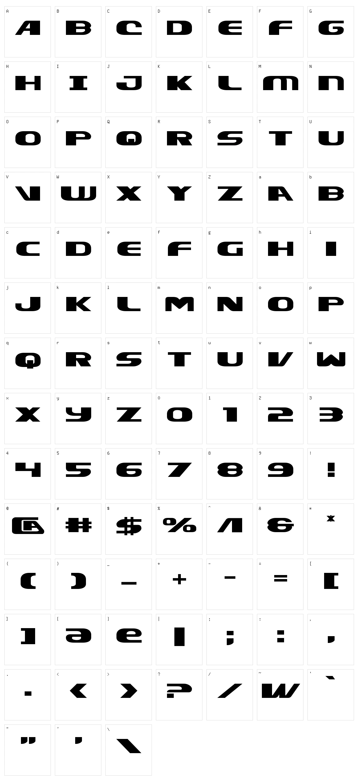 Xcelsion Character Set