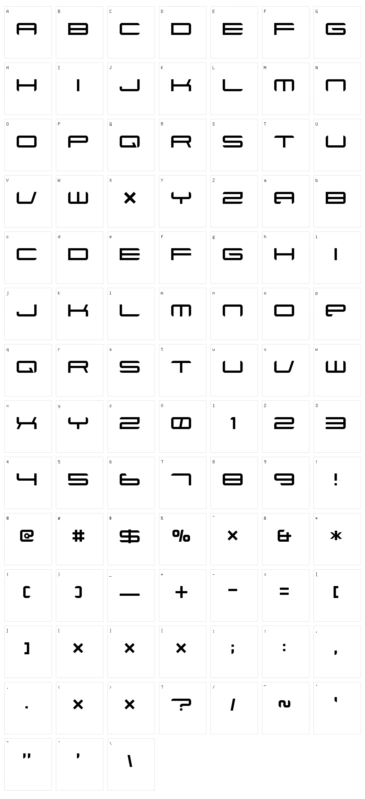 Xenotron Character Set