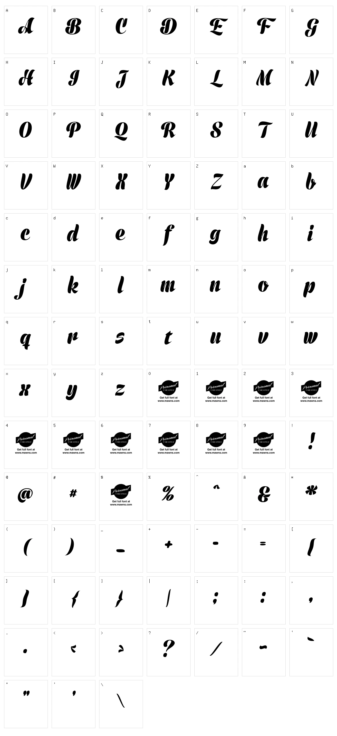 Prime Script Character Set
