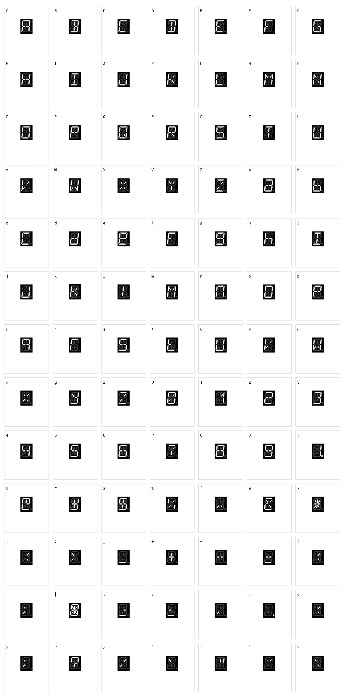 14 Segment LED Character Set