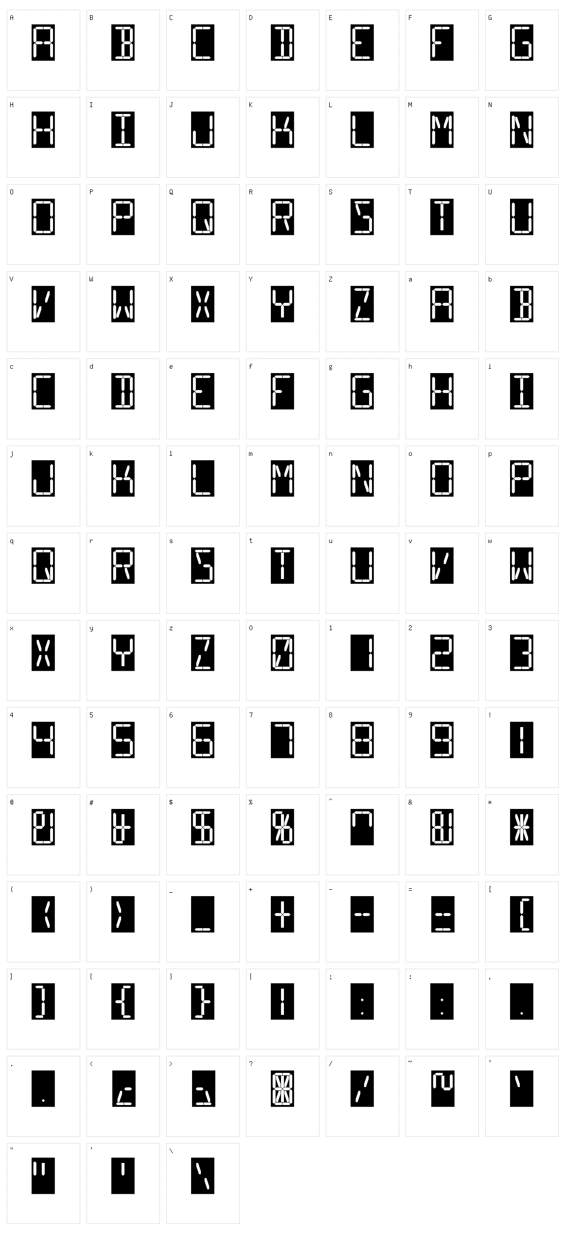 16 Segments Character Set