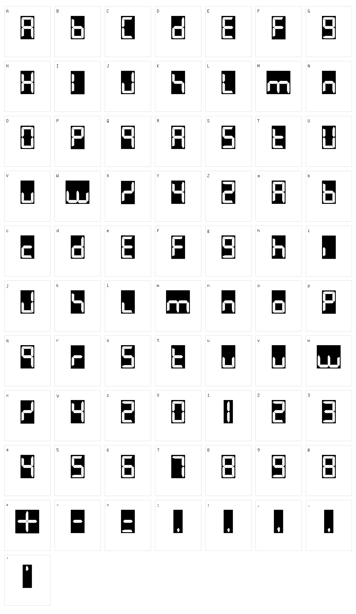 7 LED Character Set