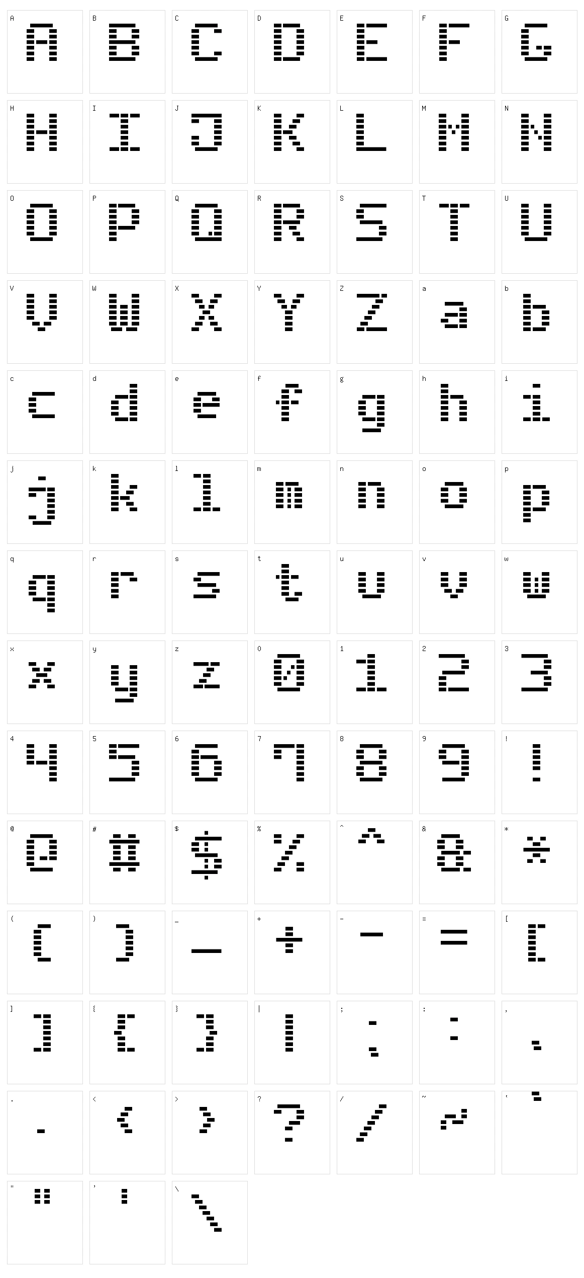 Dash Digital-7 Character Set