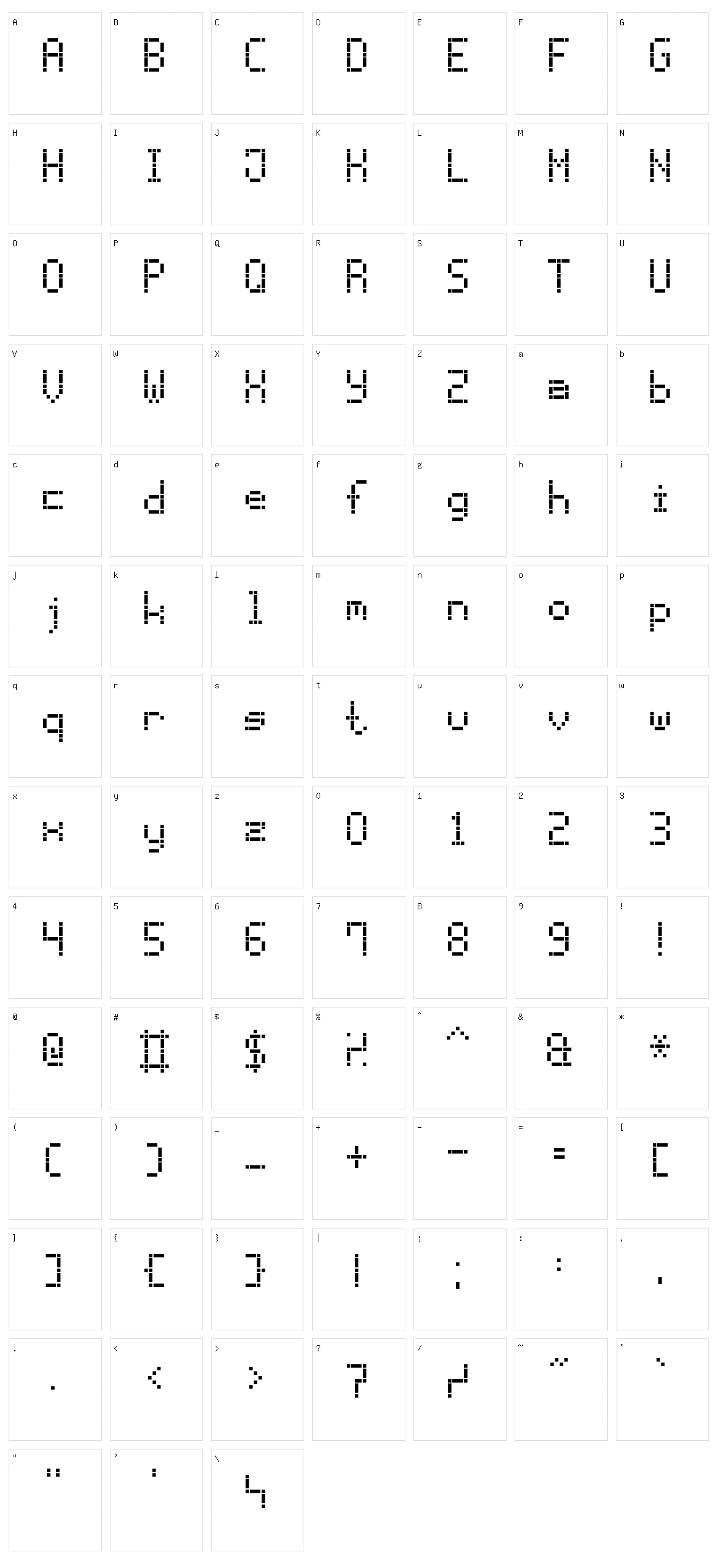 Dash Dot LCD-7 Character Set