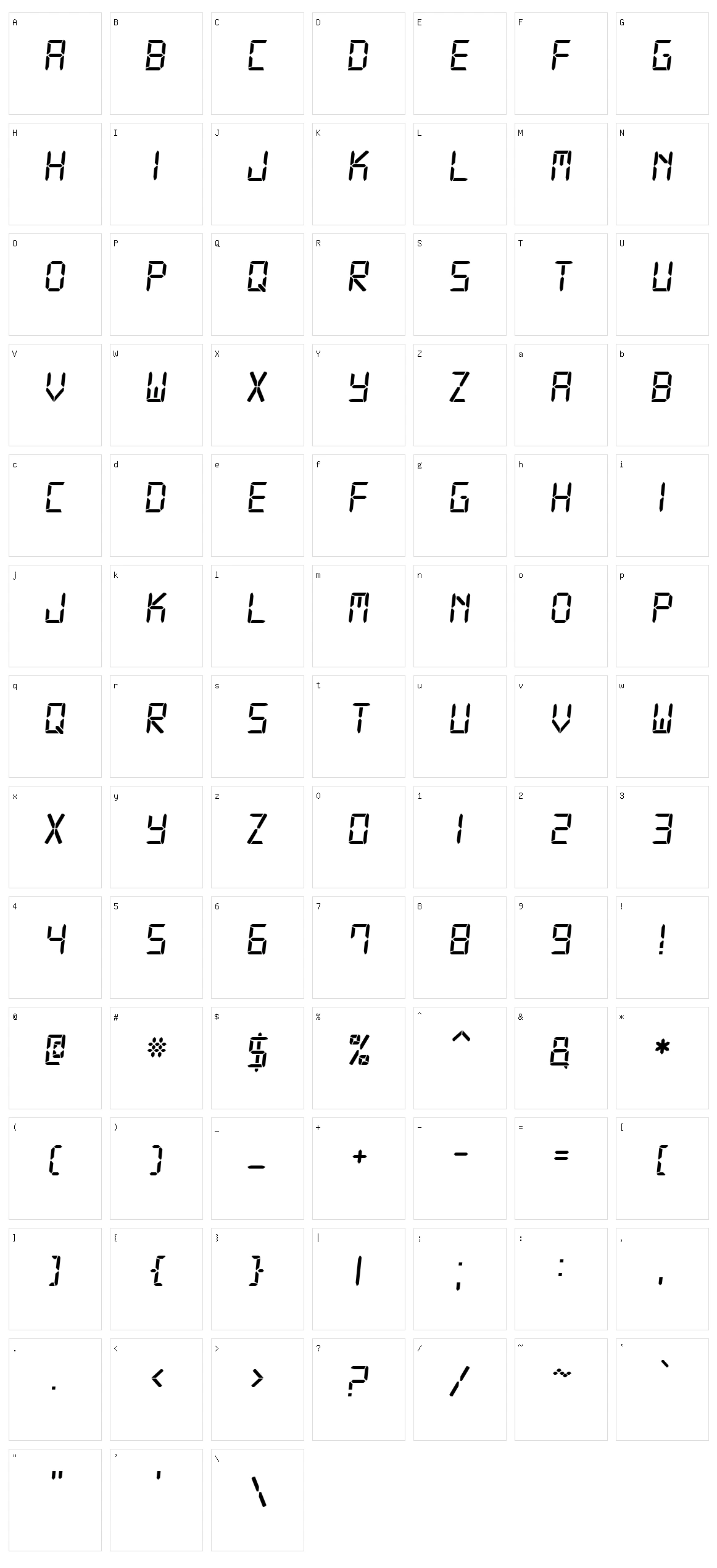 Digital 7 Character Set