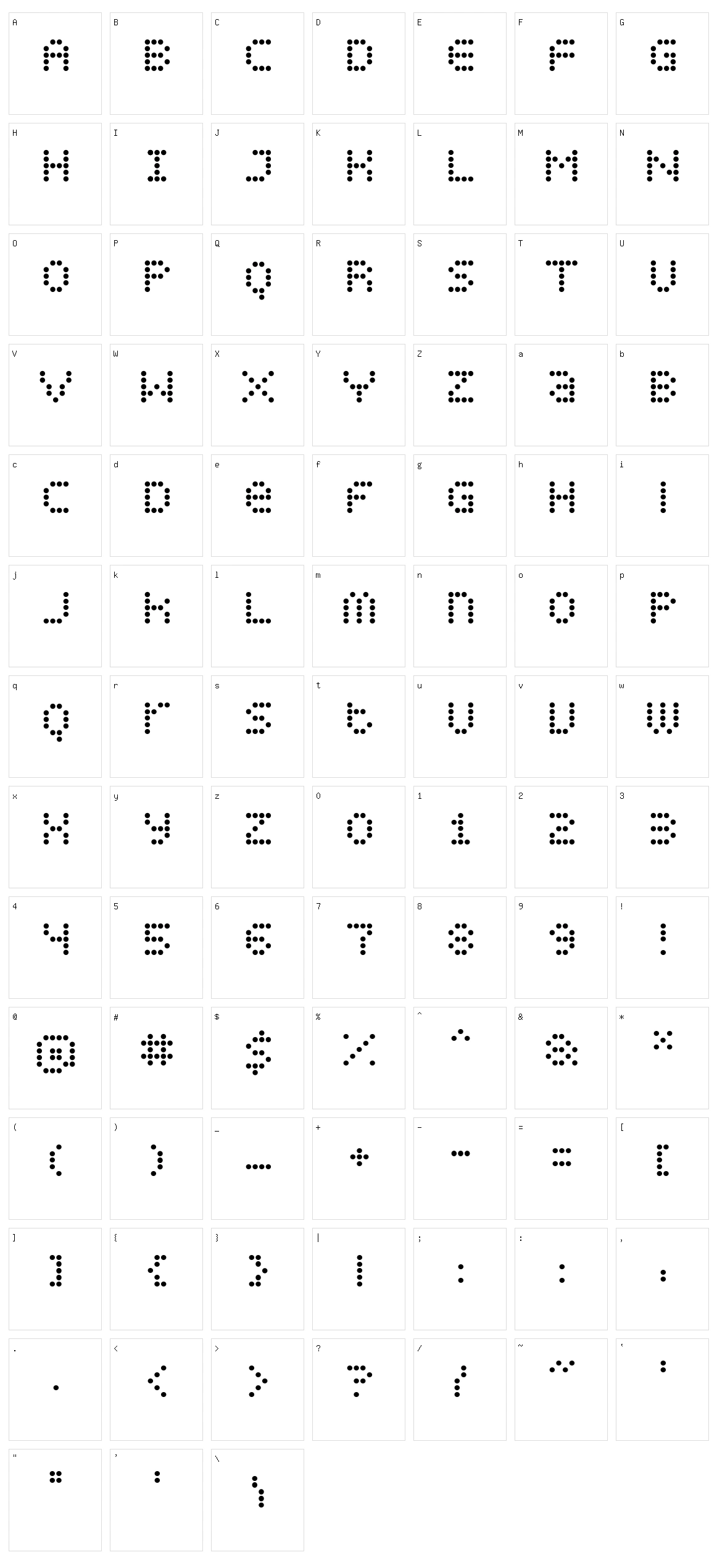 Display Dots Character Set