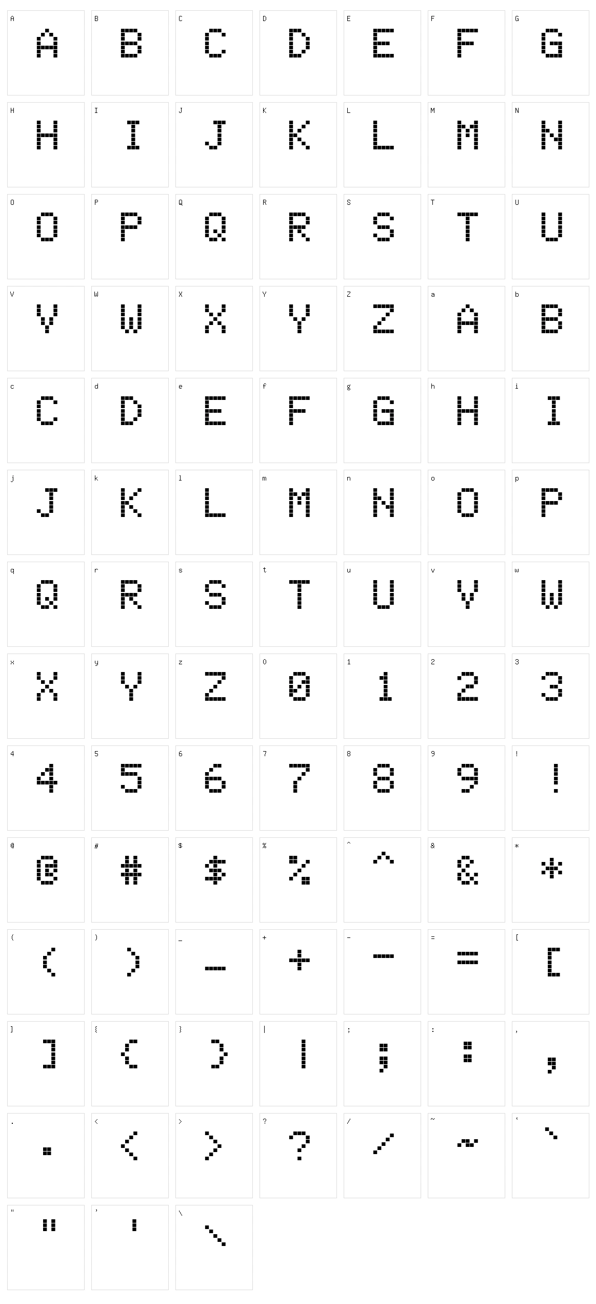 Electronic Highway Sign Character Set