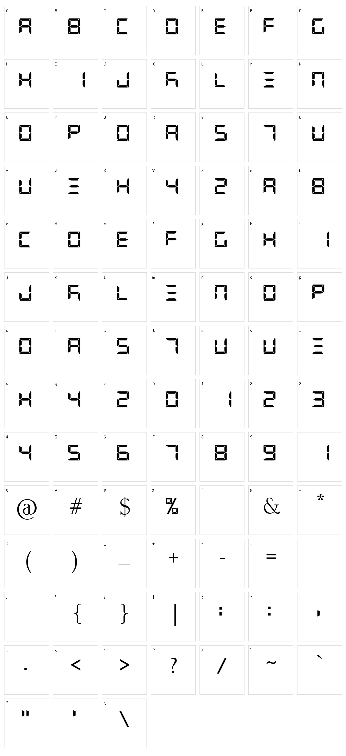 G7 Segment 7 S5 Character Set