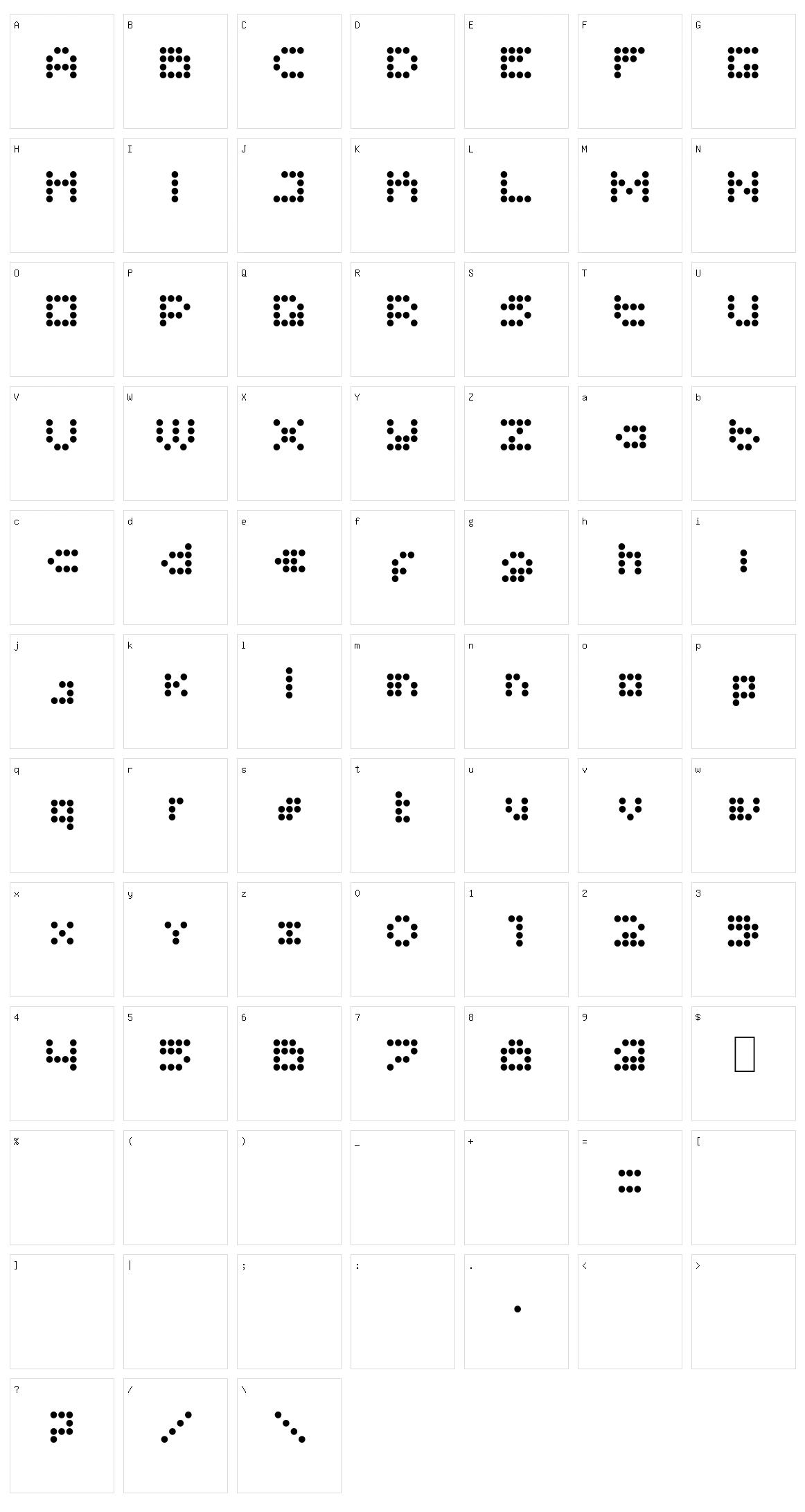 Imajix 16 dot Character Set