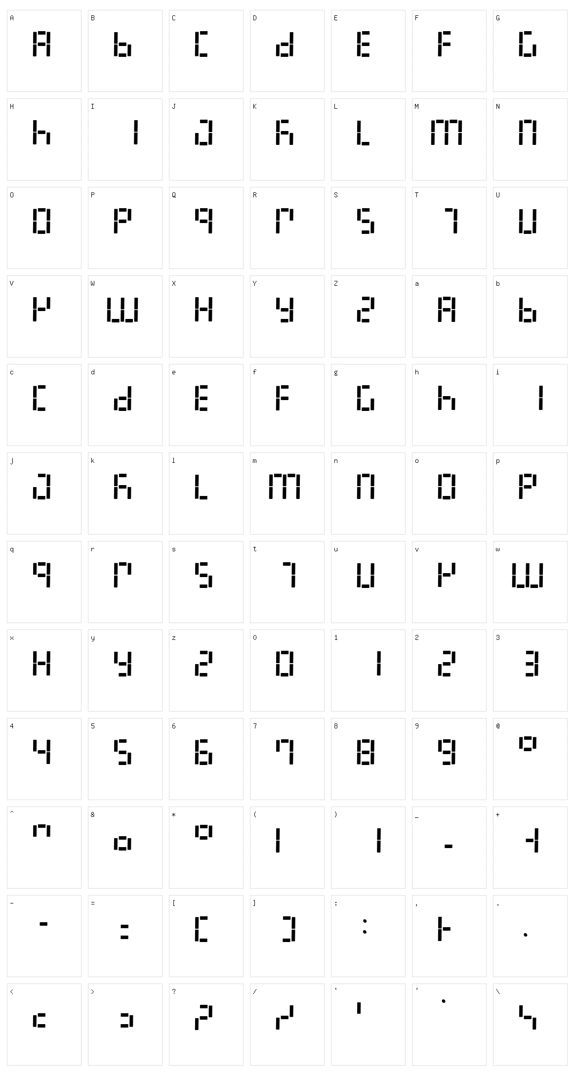 LED Digital 7 Character Set