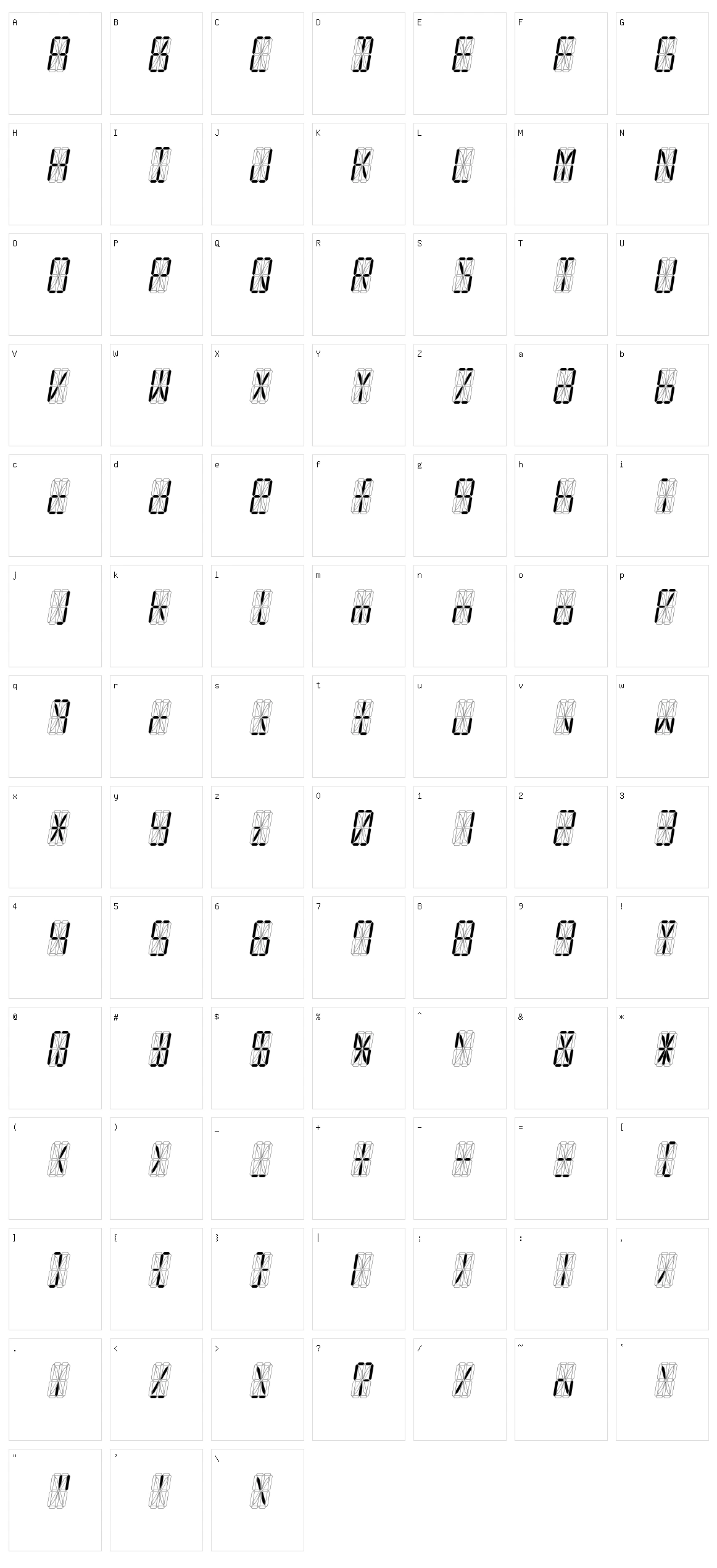 Led16sgmnt Character Set