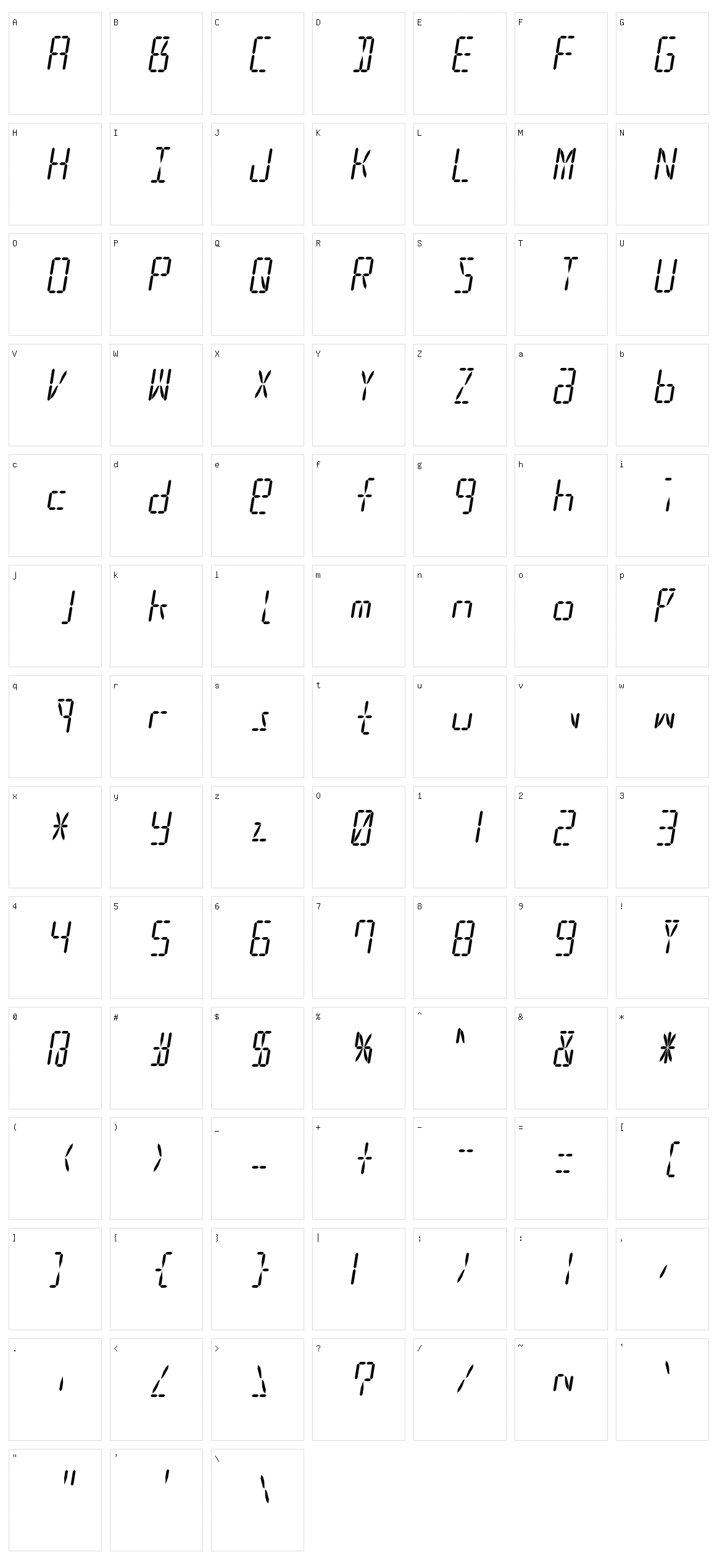 Led16sgmnt2 Character Set