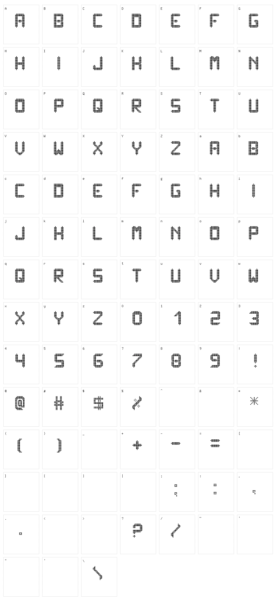 Ledisplayx TFB Character Set