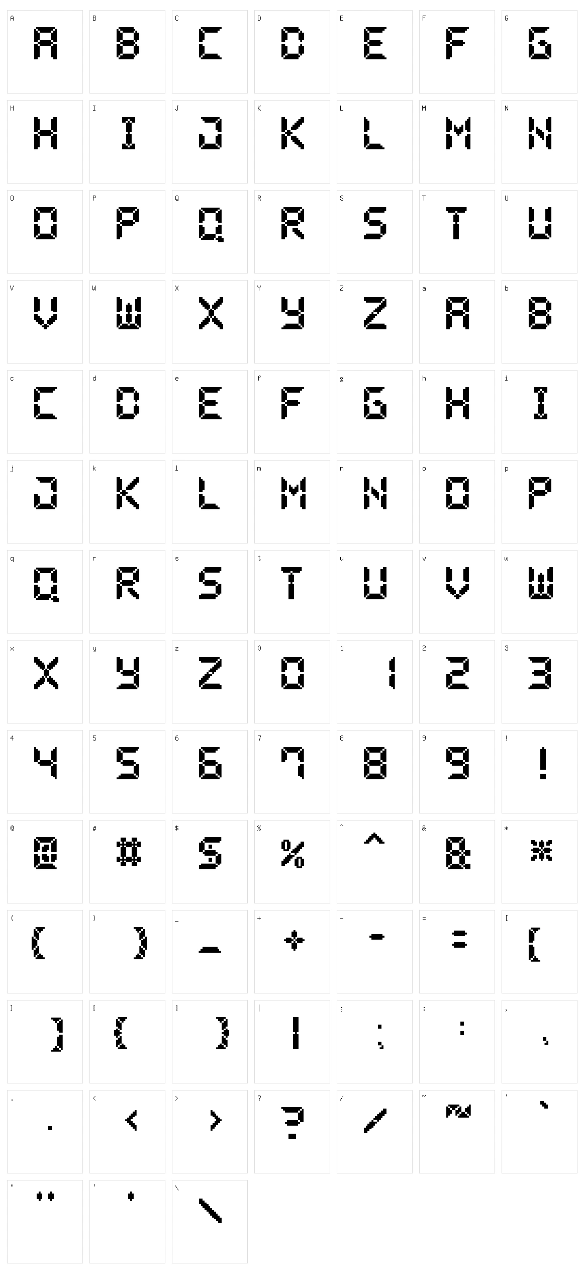 Pixel LCD7 Character Set