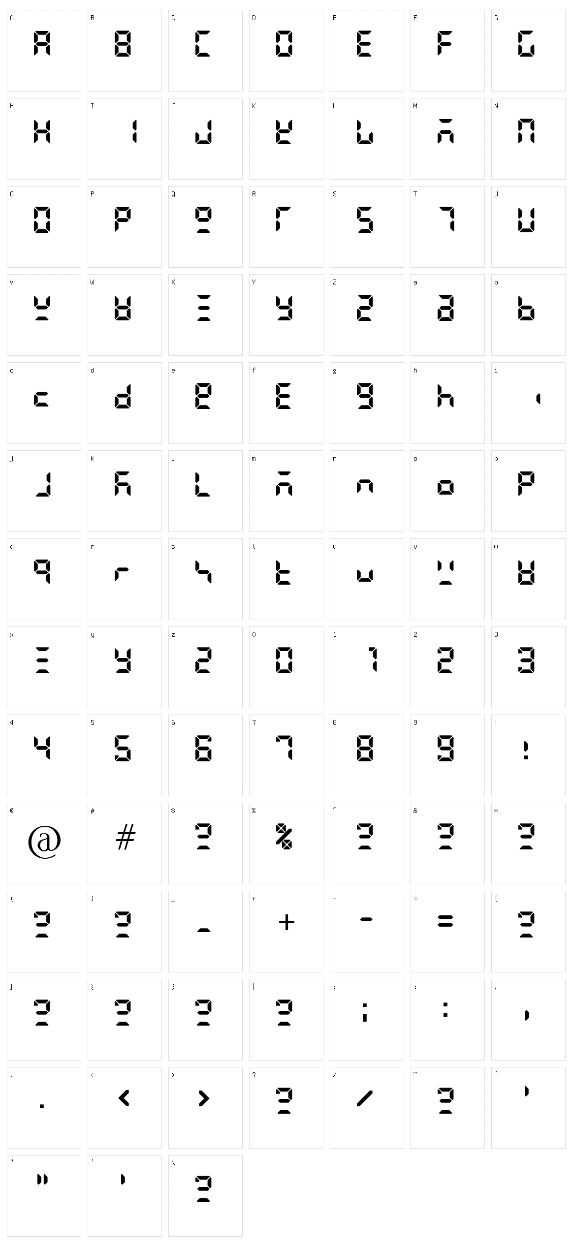 Segment 7 Character Set