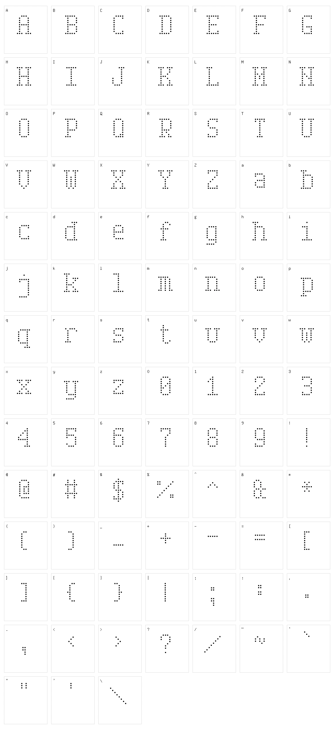 Serif Dot Digital-7 Character Set