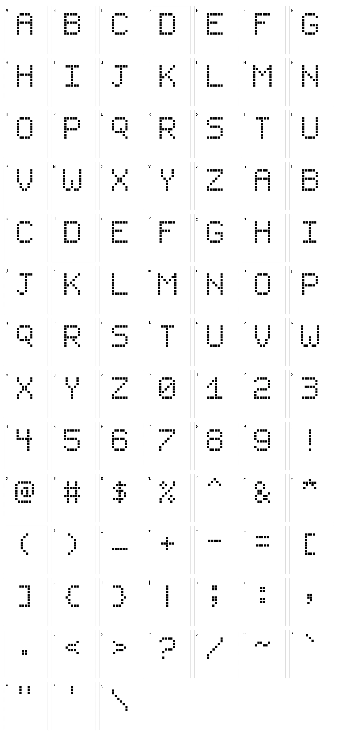 Small LCD Sign Character Set