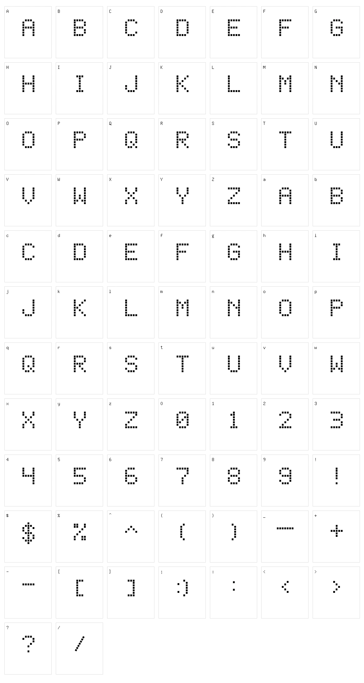 Square Dot-Matrix Character Set