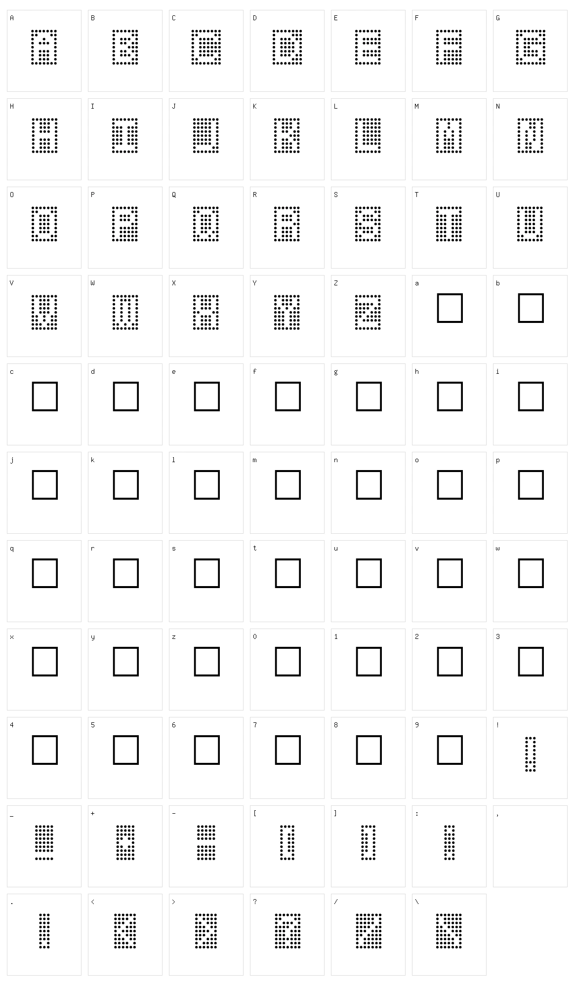 Toteboard Character Set